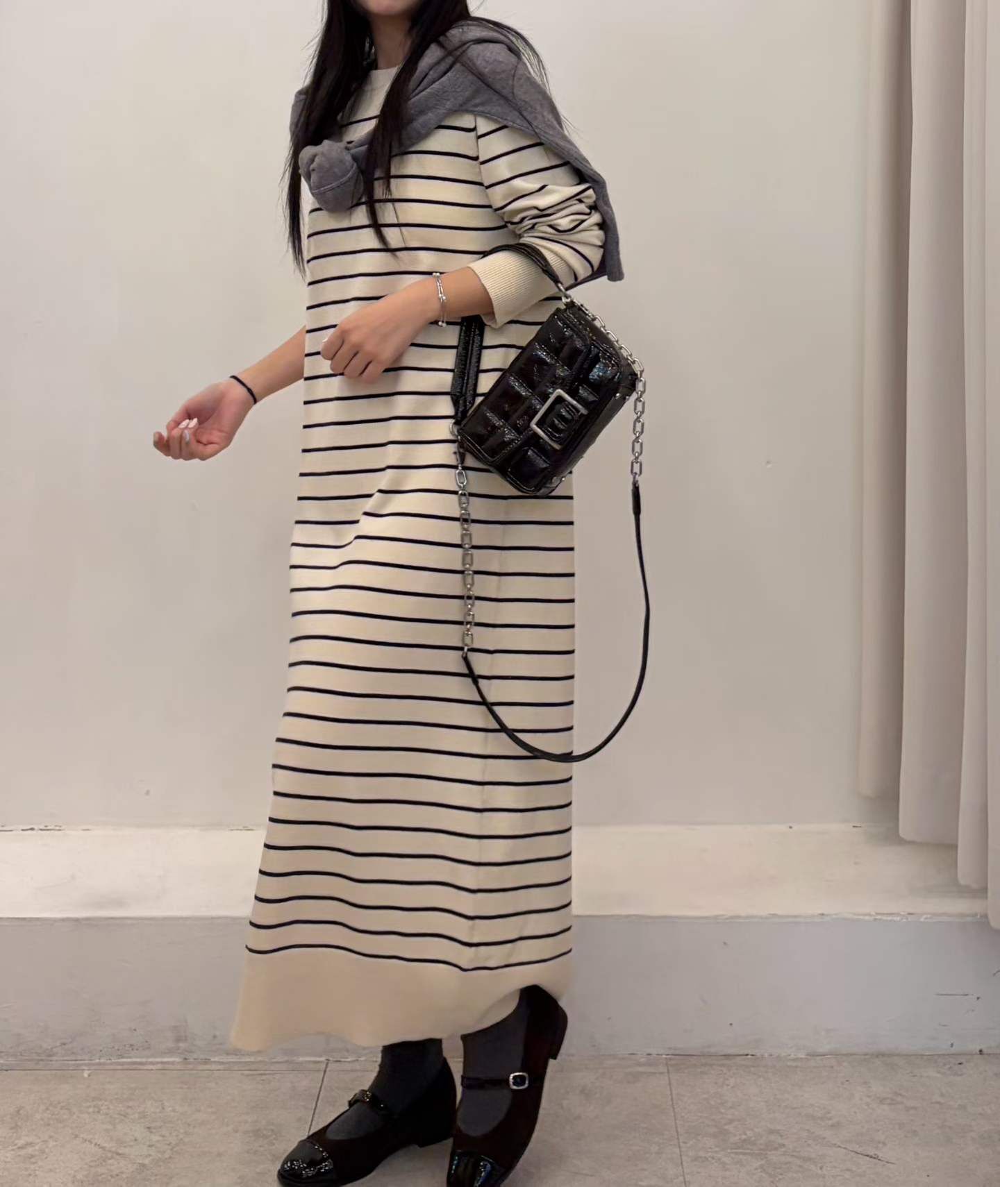 FP5329 圓領條紋羊毛洋裝