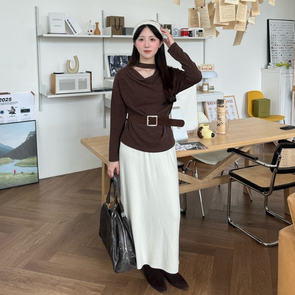 深咖奶凍🍮後開衩針織長裙