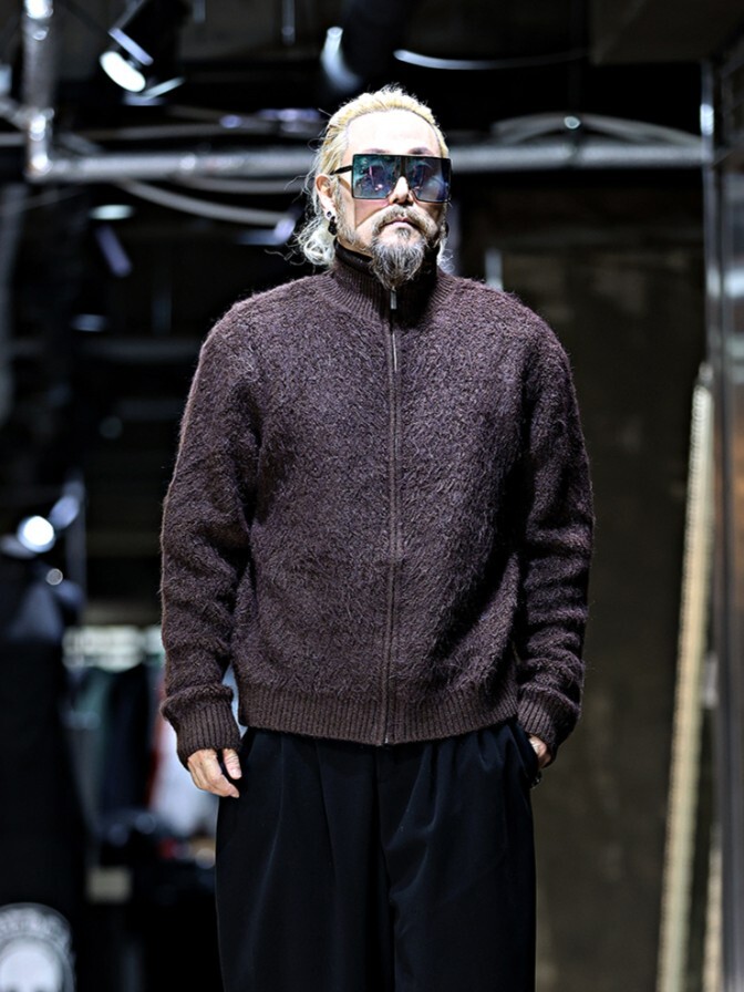 圓領羊毛針織拉鍊衫外套