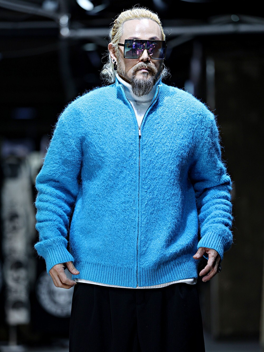 圓領羊毛針織拉鍊衫外套