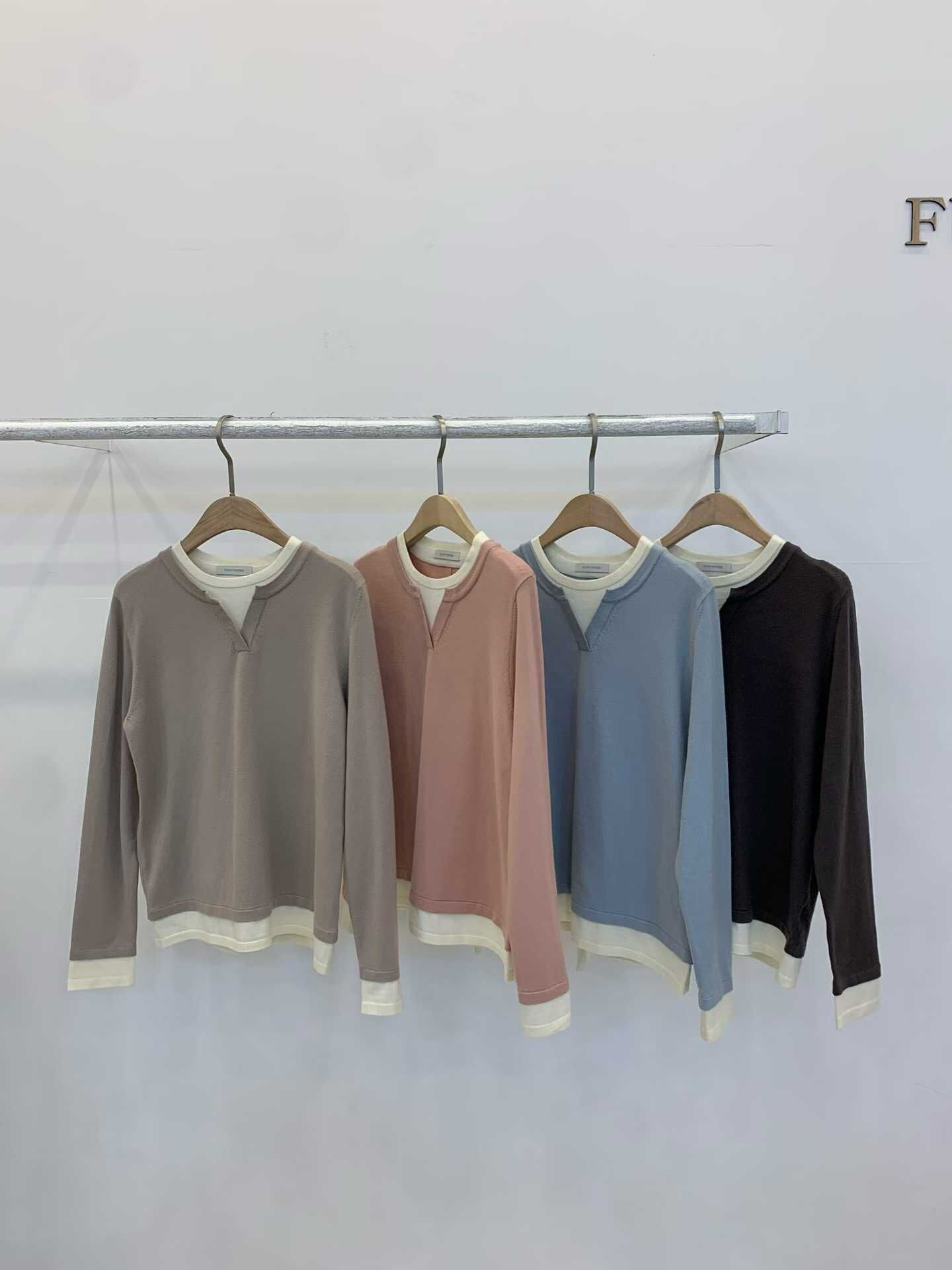 FP5337 拼接假兩件羊毛上衣