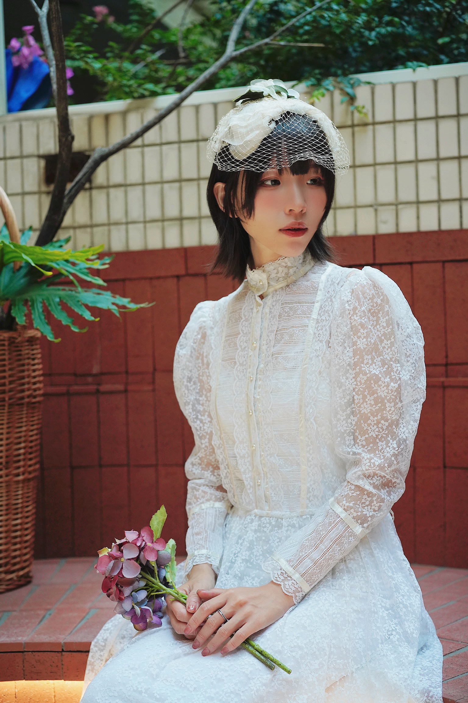 Vintage Dress/GUNNE SAX蕾絲透膚羊腿袖洋裝