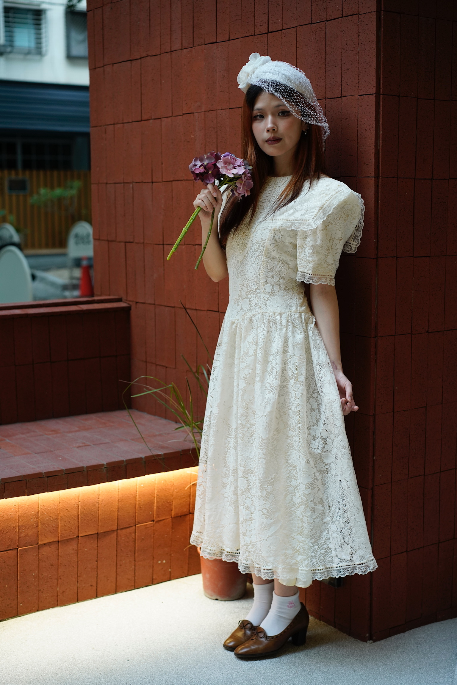Vintage Dress/GUNNE SAX典雅蕾絲大翻領洋裝