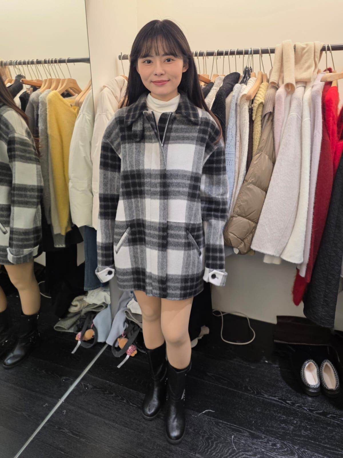 OB5314 羊駝混羊毛格紋外套 *特價* (優惠碼同充值購物金不適用)