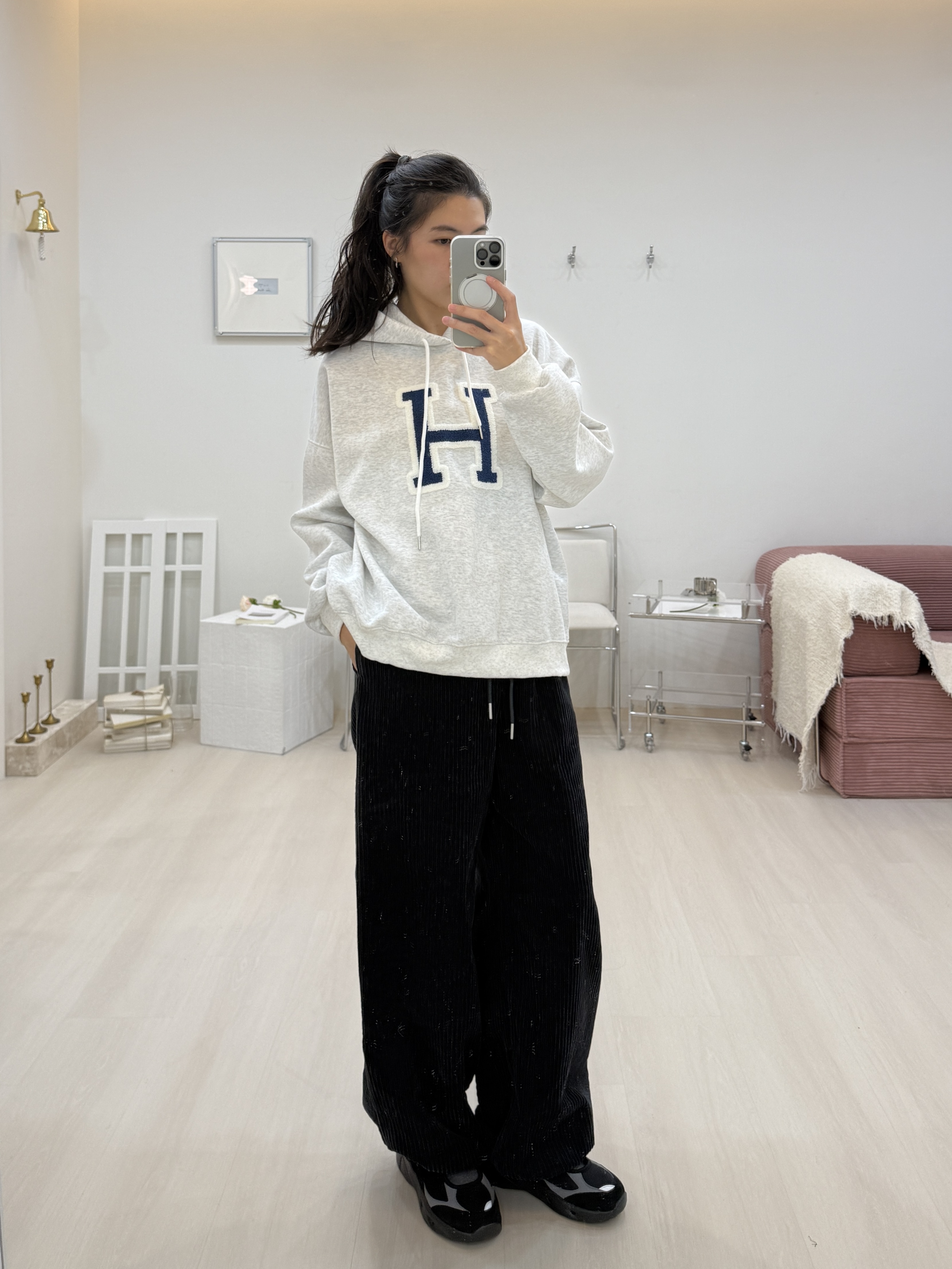 燈芯絨可縮褲口寬直筒褲*2色