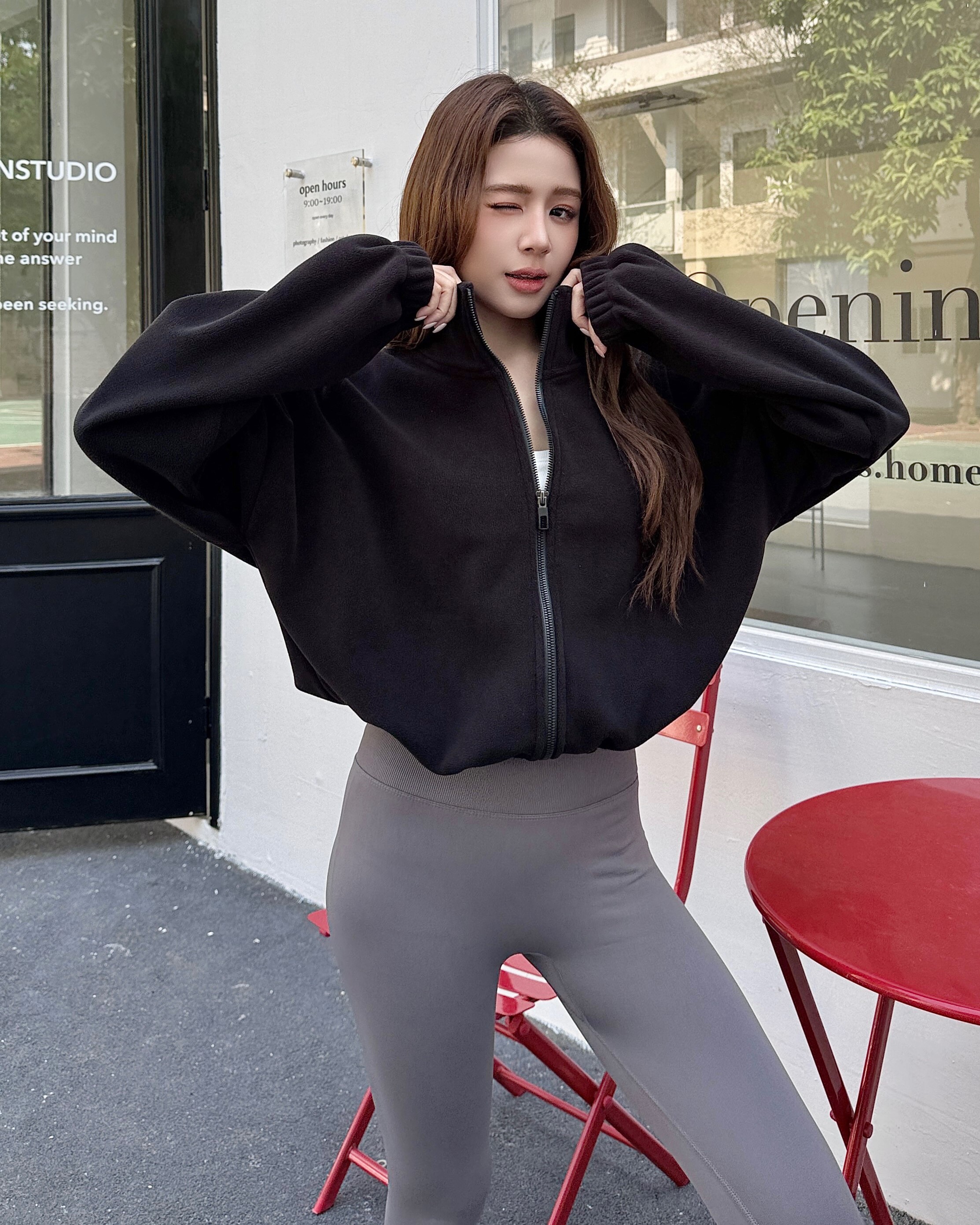 CUSH羊羔絨拉鍊抽繩外套組合