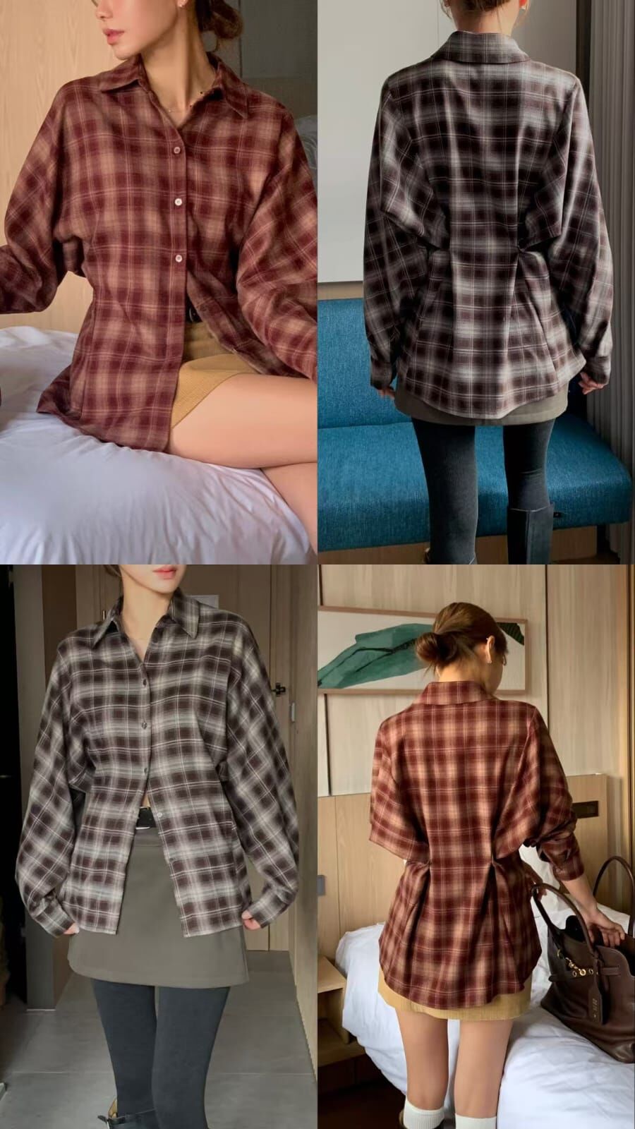 OB5315 聖誕格紋後收腰恤衫