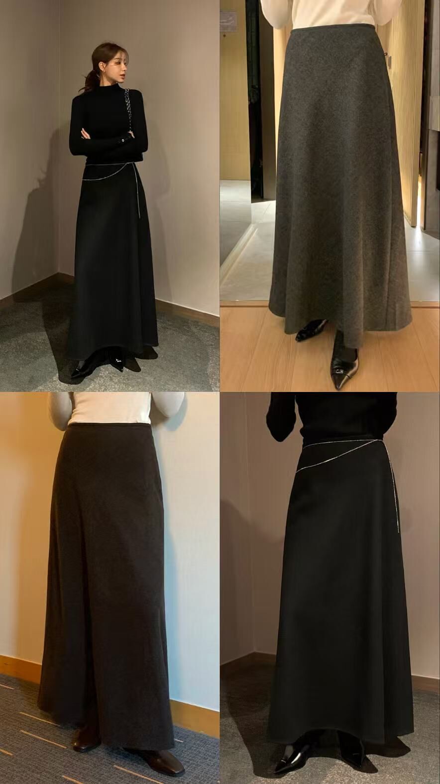 OB5321 羊毛中腰長裙