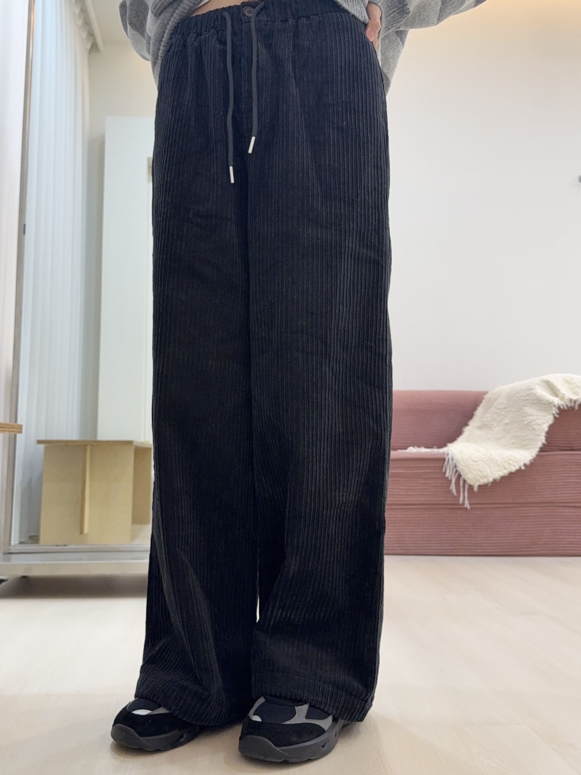 燈芯絨可縮褲口寬直筒褲*2色