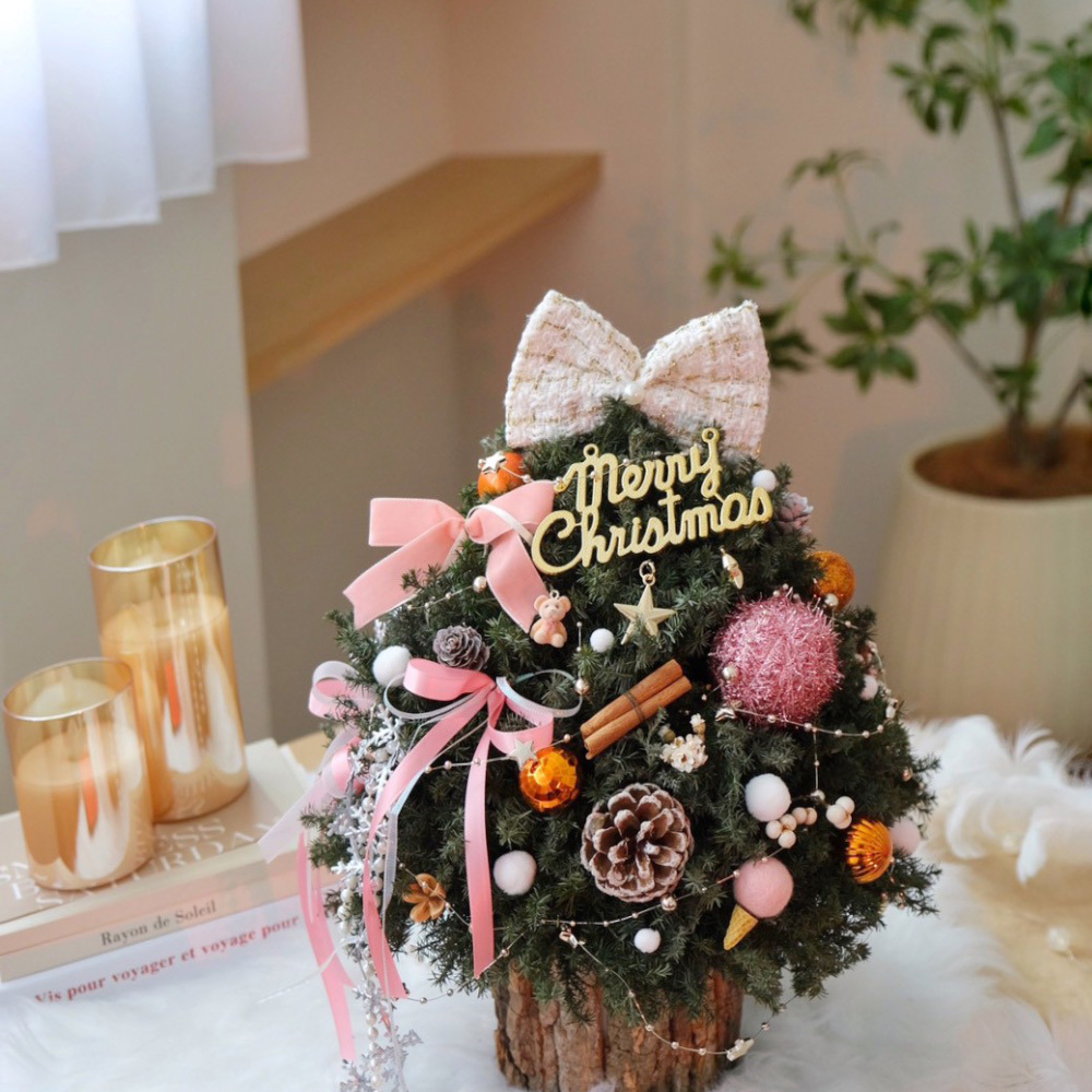 浪漫蝴蝶結 粉色蝴蝶結永生聖誕樹 L