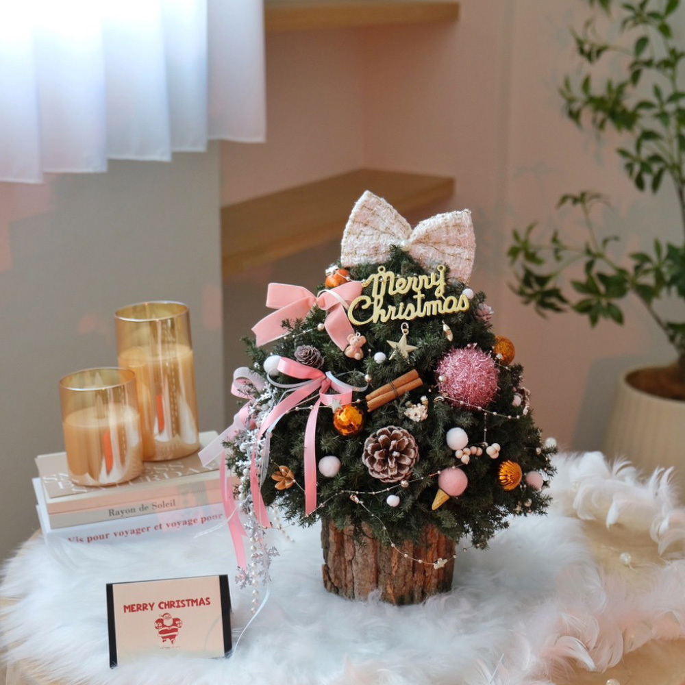 浪漫蝴蝶結 粉色蝴蝶結永生聖誕樹 L