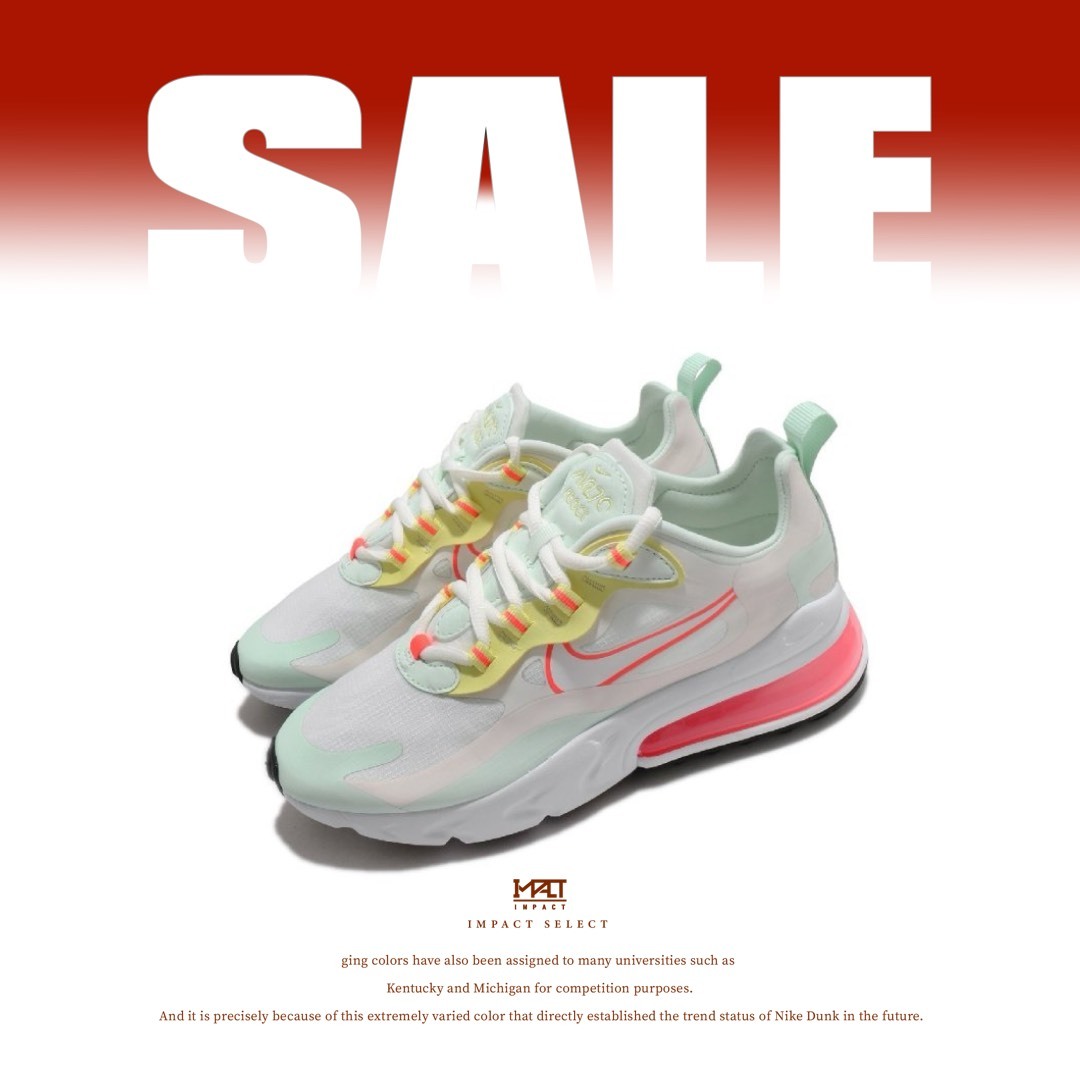 【清倉優惠】Nike Air Max 270 React 粉 黃 綠 女款 CV8818-102
