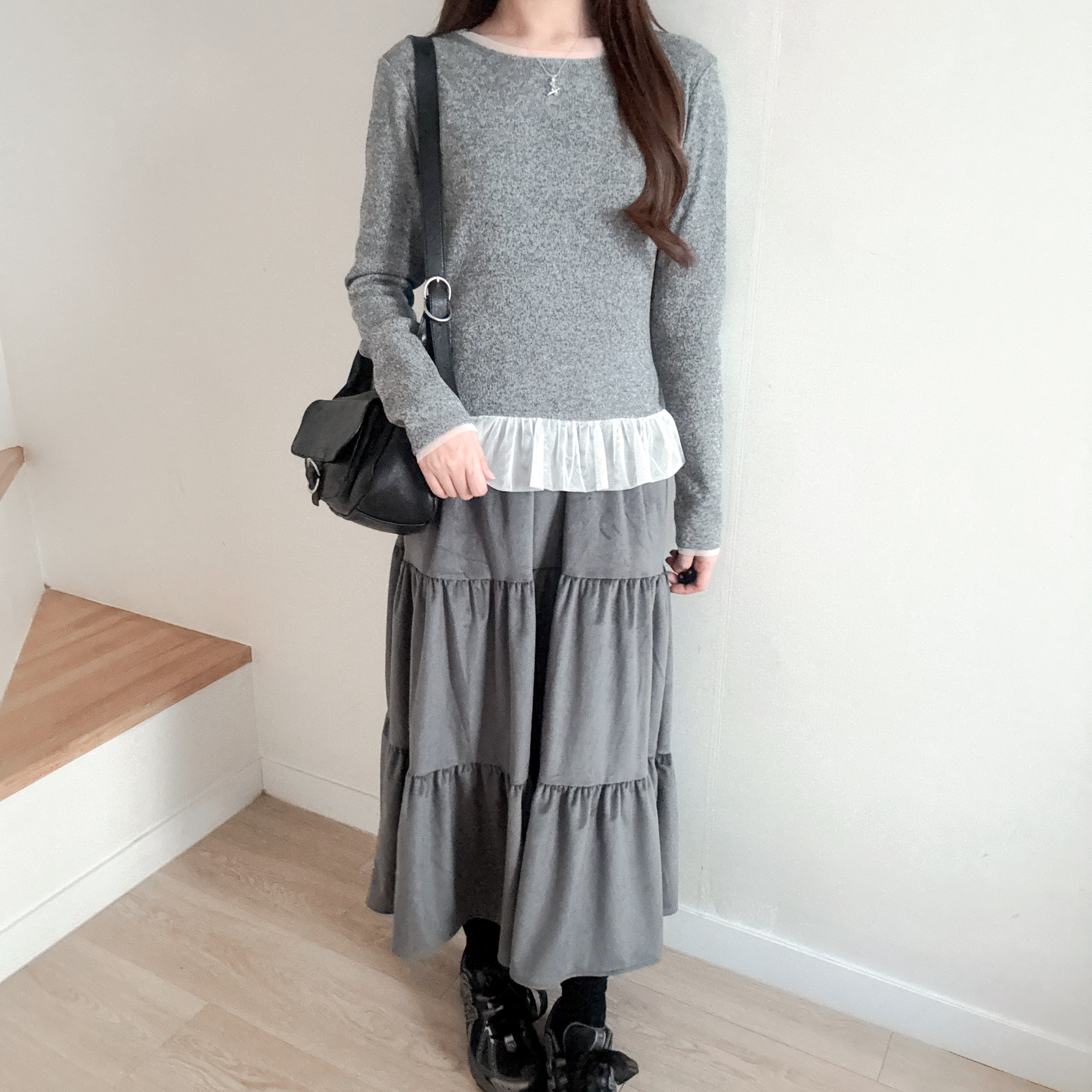 網紗拼接圓領Ruffles-top