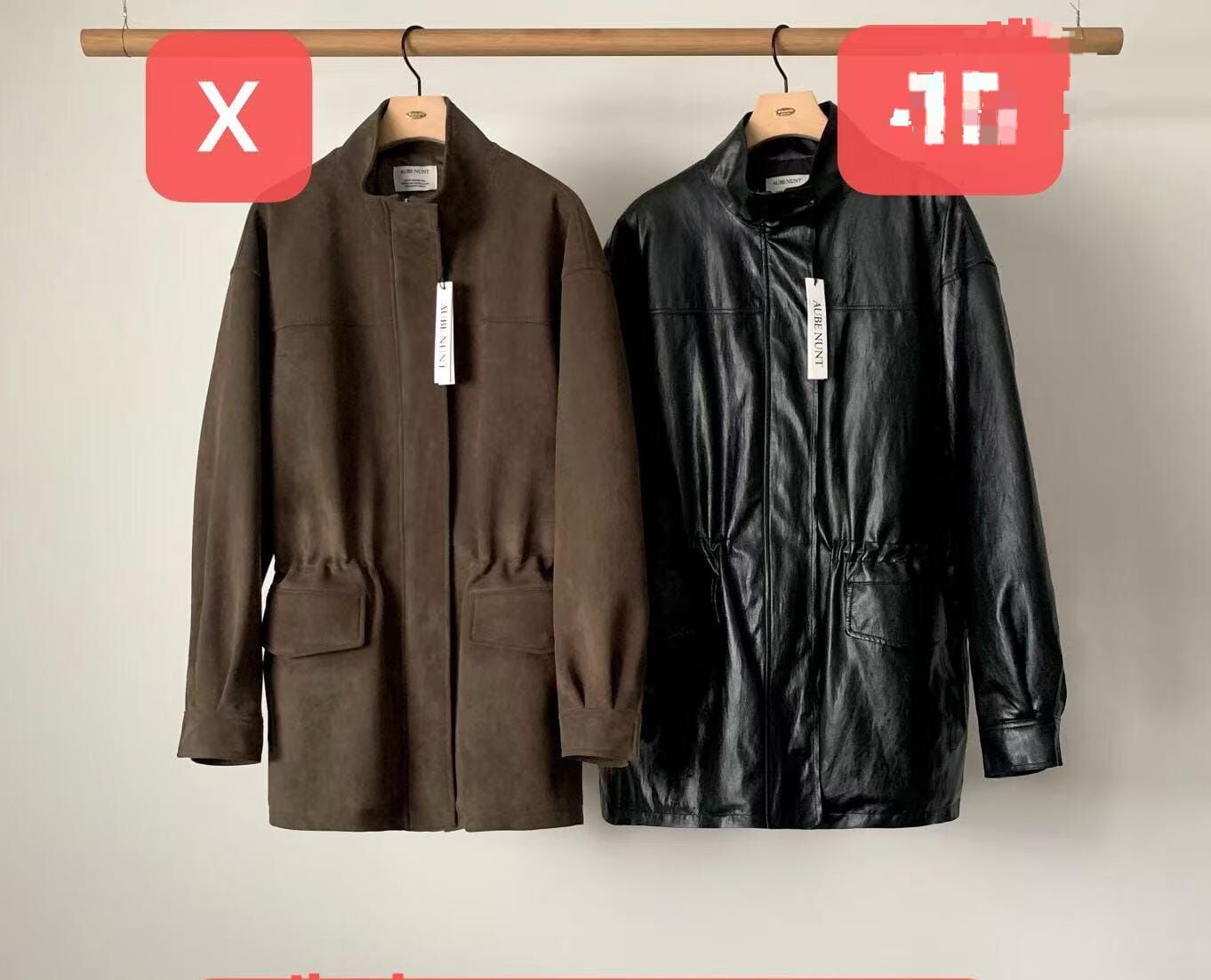 AU5339 黑色間綿中長企領皮褸 *優惠碼不適用*