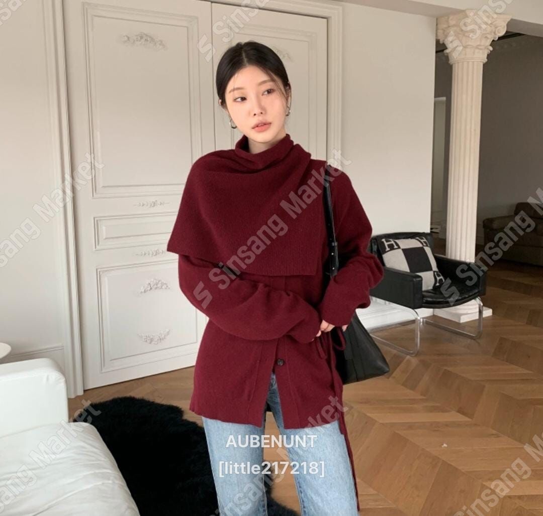 AU5341 披肩綁腰針織外套