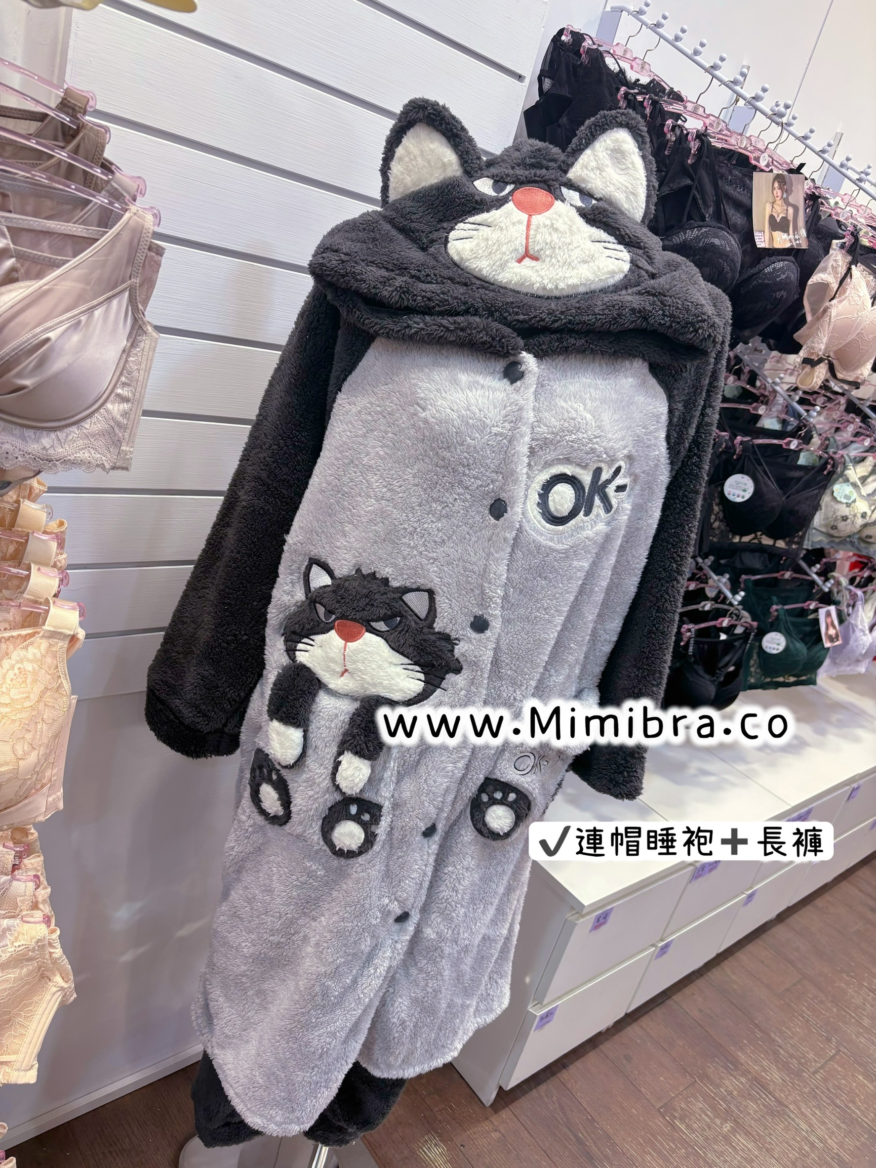 🔥暖呼呼系列-壞貓咪法蘭絨睡袍+褲子