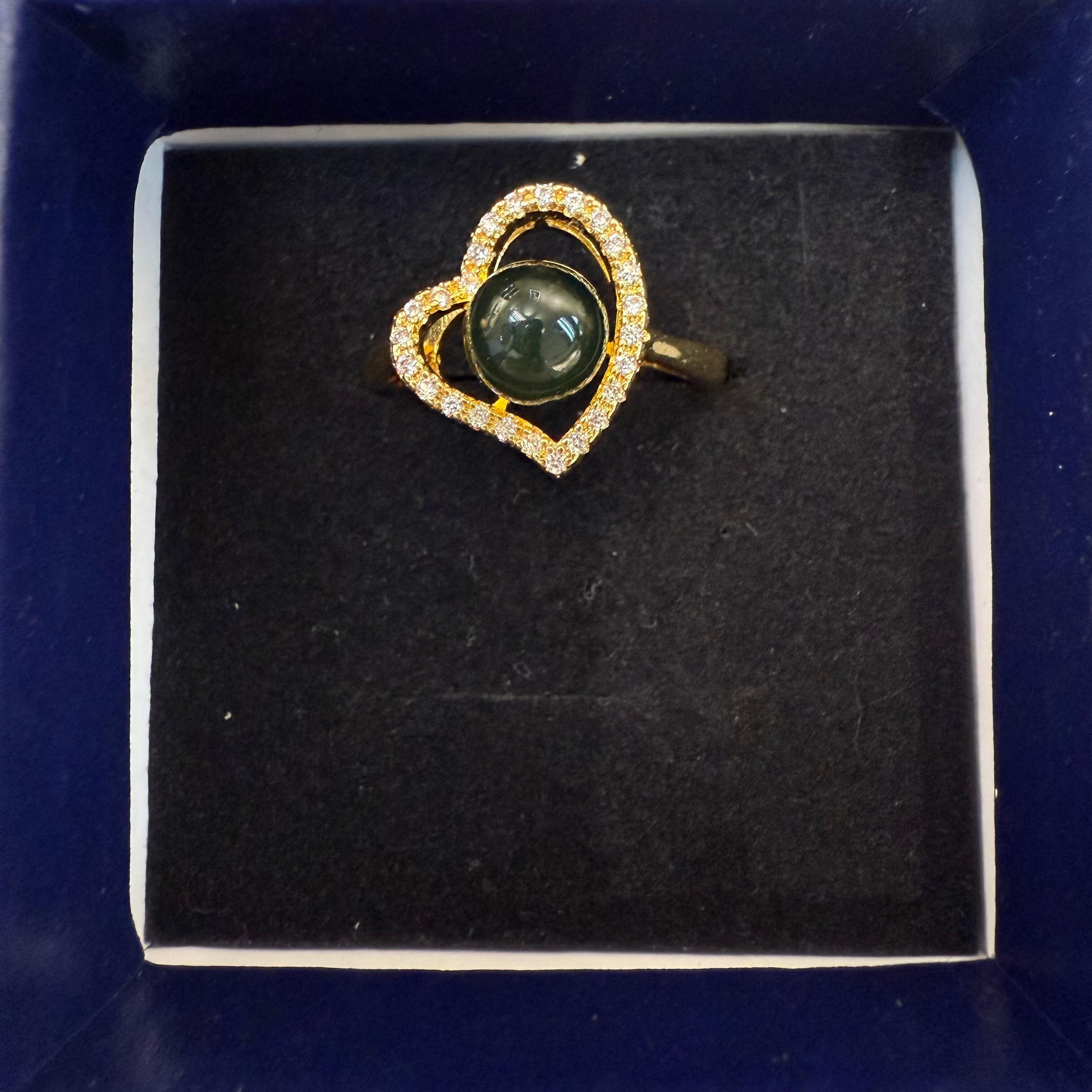 HKAF1214-051 藍琥珀心形開口戒指  (A49)