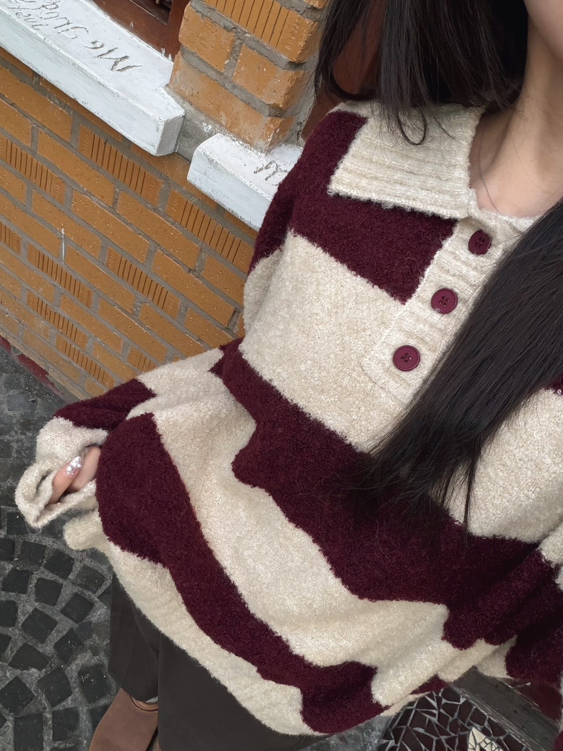 <25DEC韓國女裝> DC01 POLO領條紋針織上衣 一色