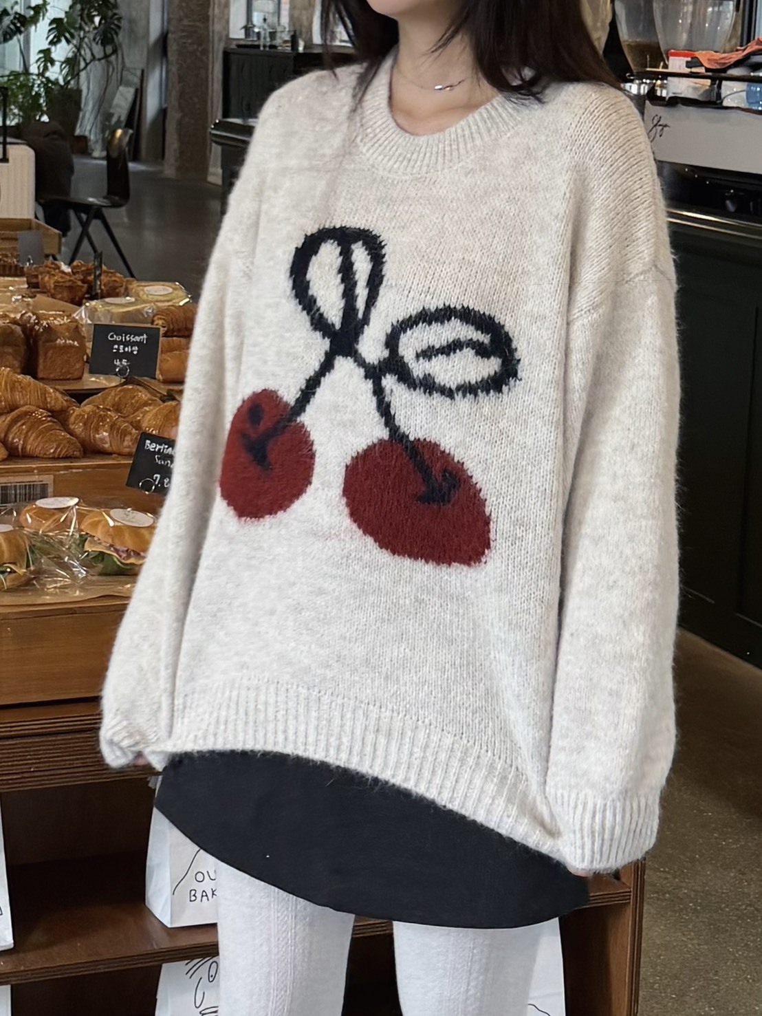 <25DEC韓國女裝> DC02 櫻桃圓領針織毛衣 兩色