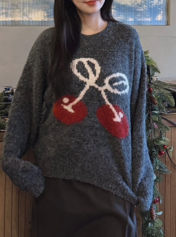 <25DEC韓國女裝> DC02 櫻桃圓領針織毛衣 兩色