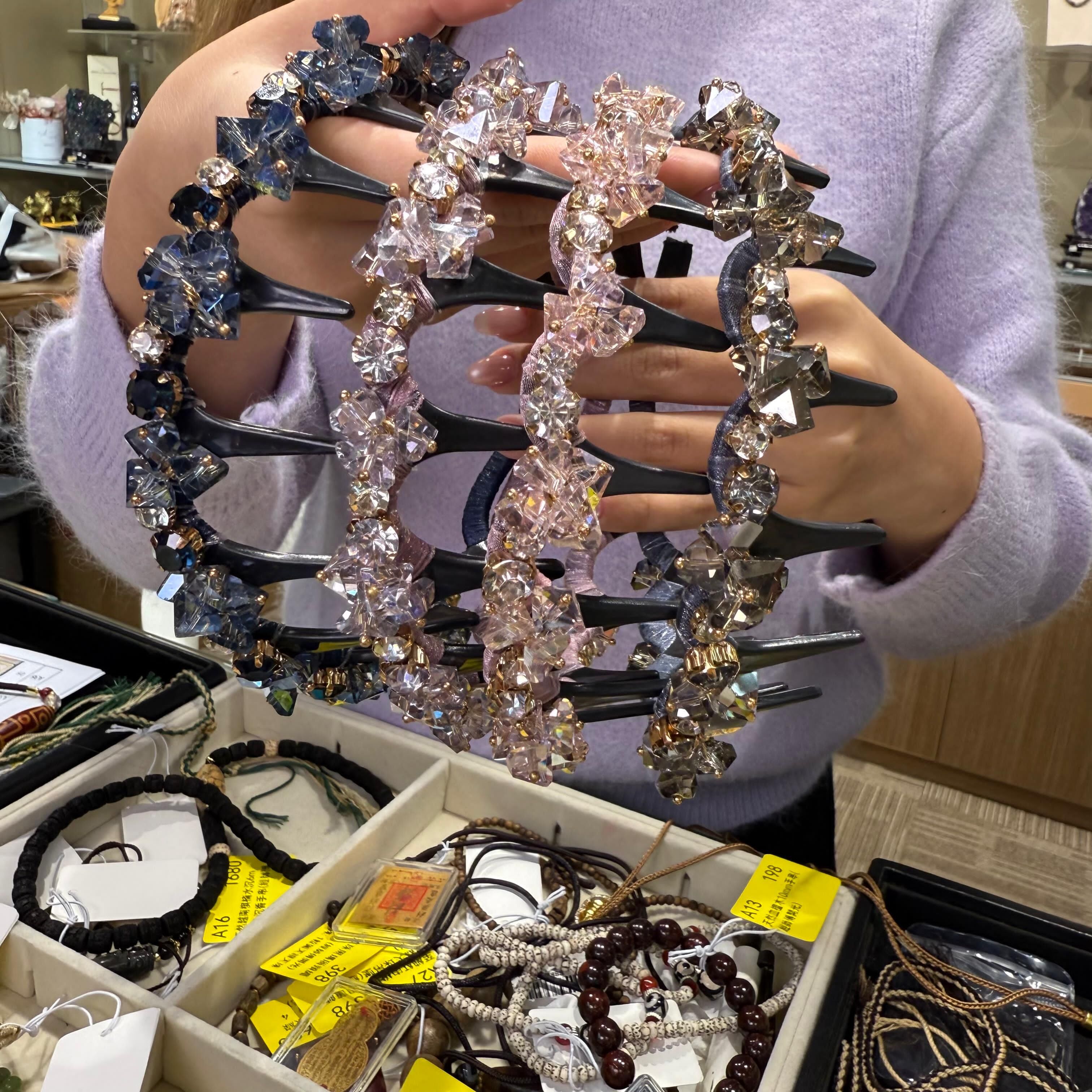 HKAF1214-055 奧地利水晶頭箍  (A53藍色/B53紫色/C53粉紅/F53 橄欖綠)