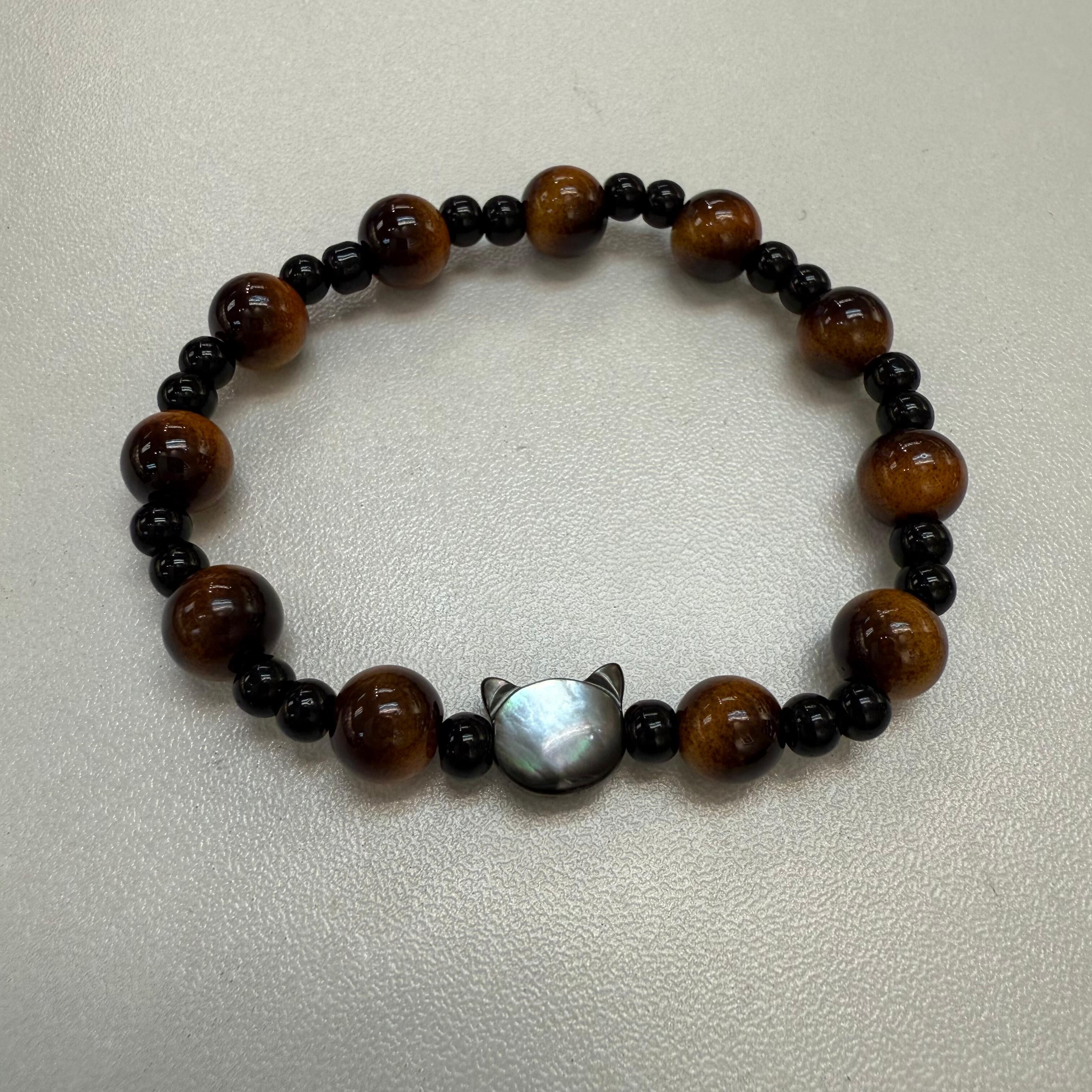 HKAF1214-064 黃虎眼銀曜石招財貓手串 (A62)