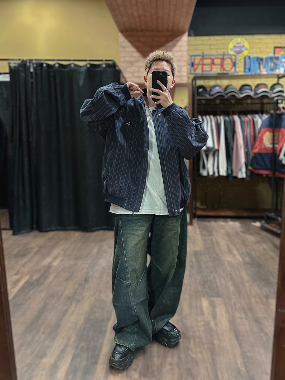 Metro條紋立領哈靈頓外套