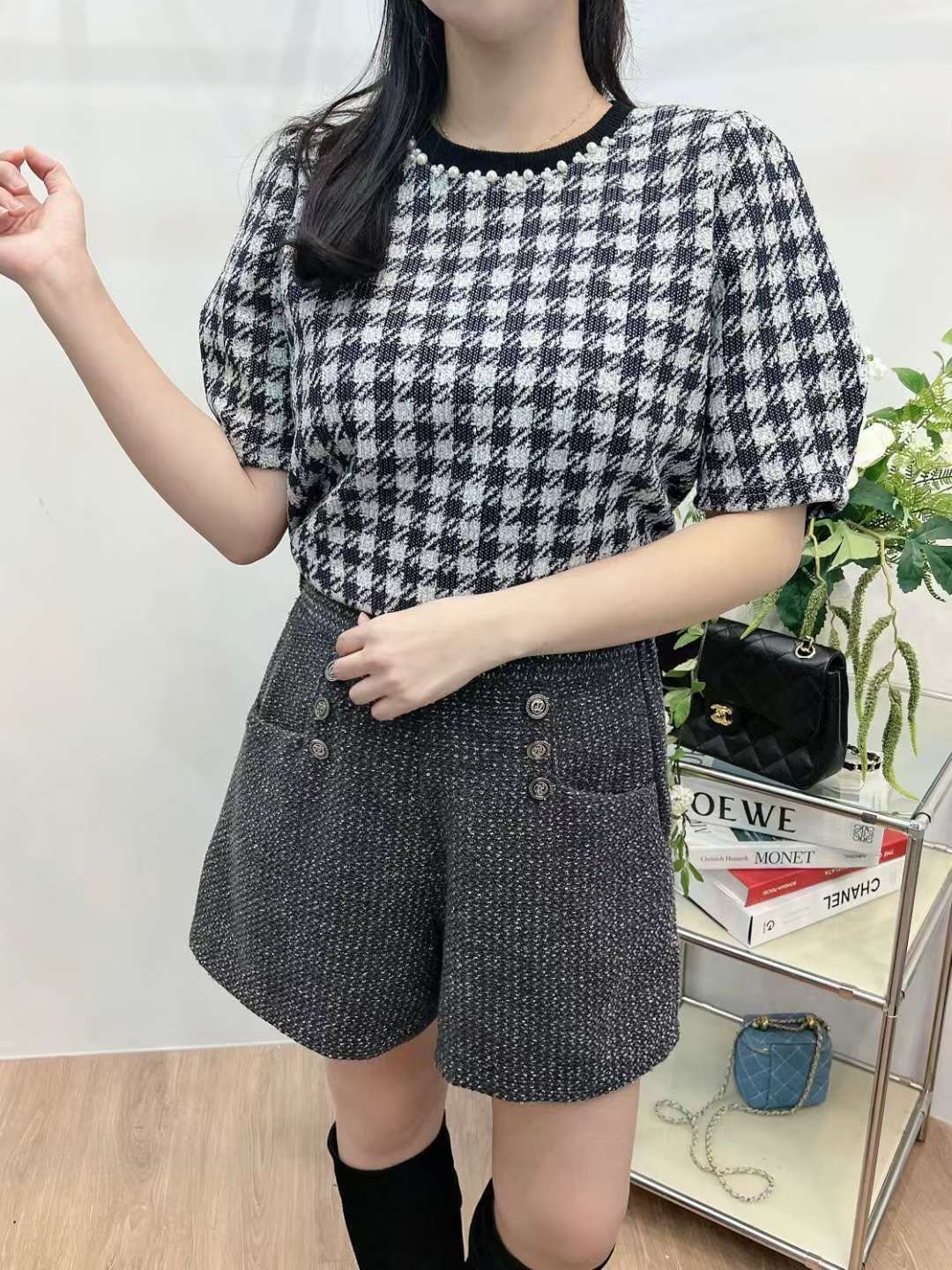 排釦混織短褲