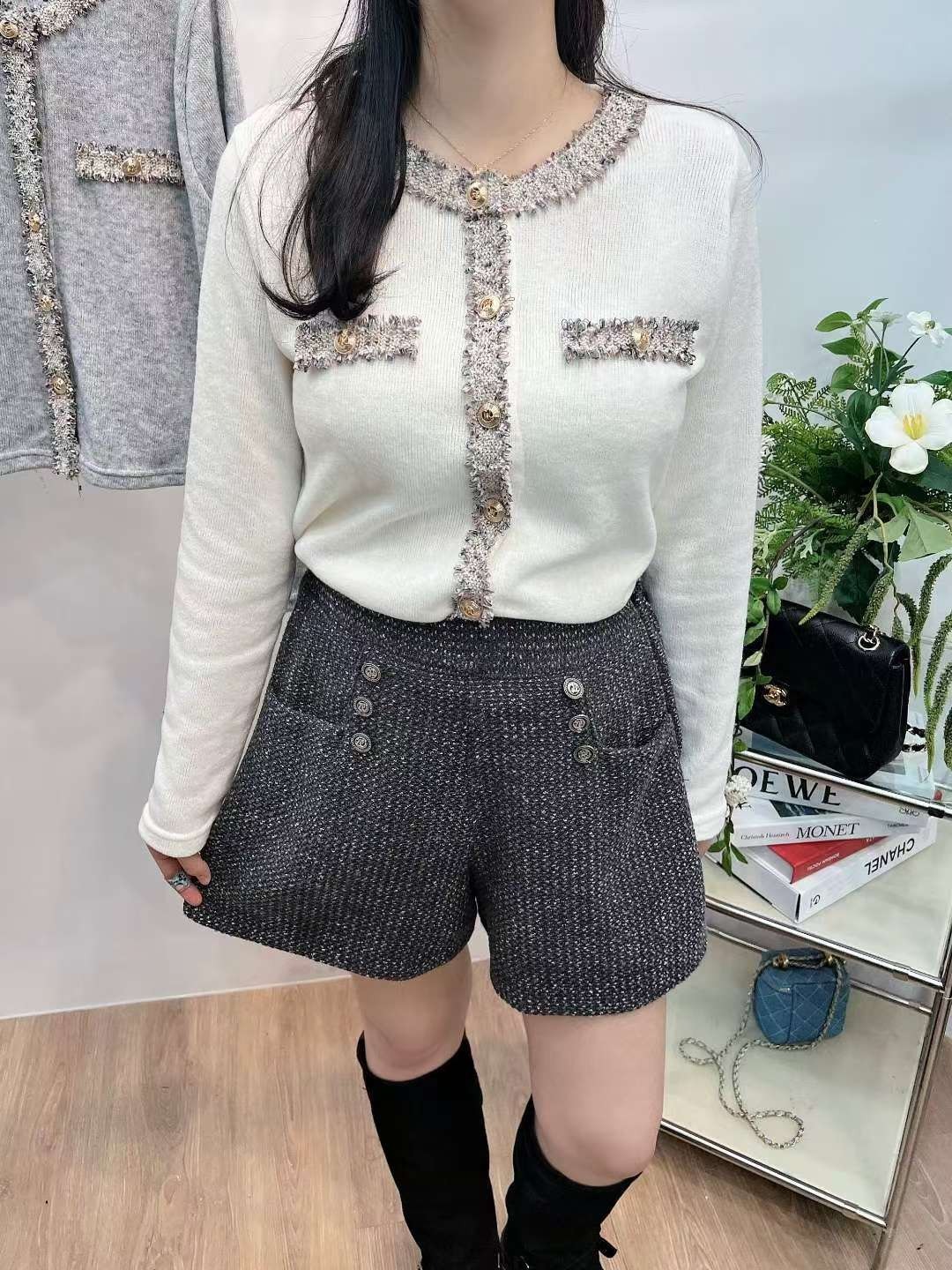 小香風滾邊針織上衣