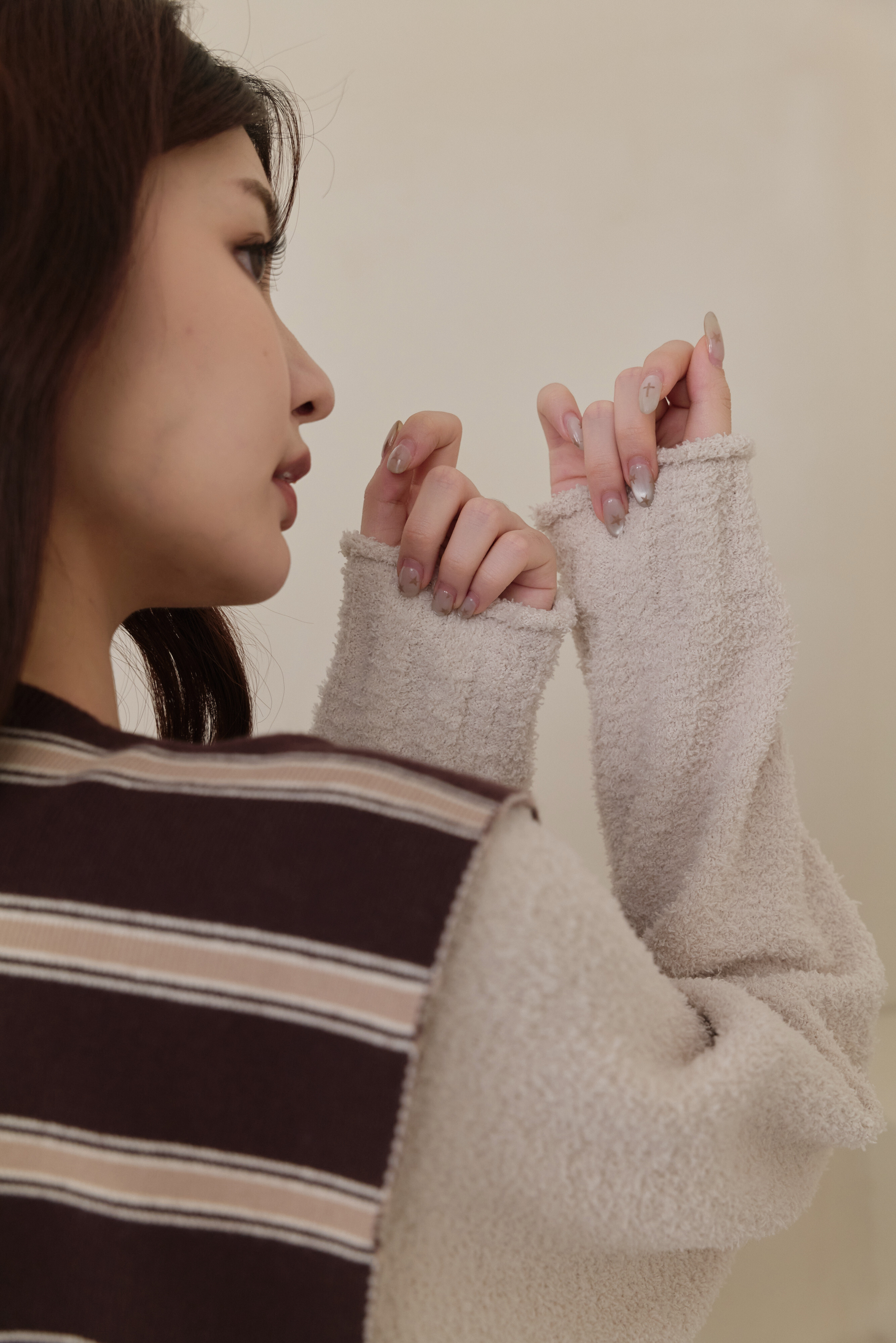 Gmade/Calm Weave 訂製條紋針織披肩-暖咖杏條