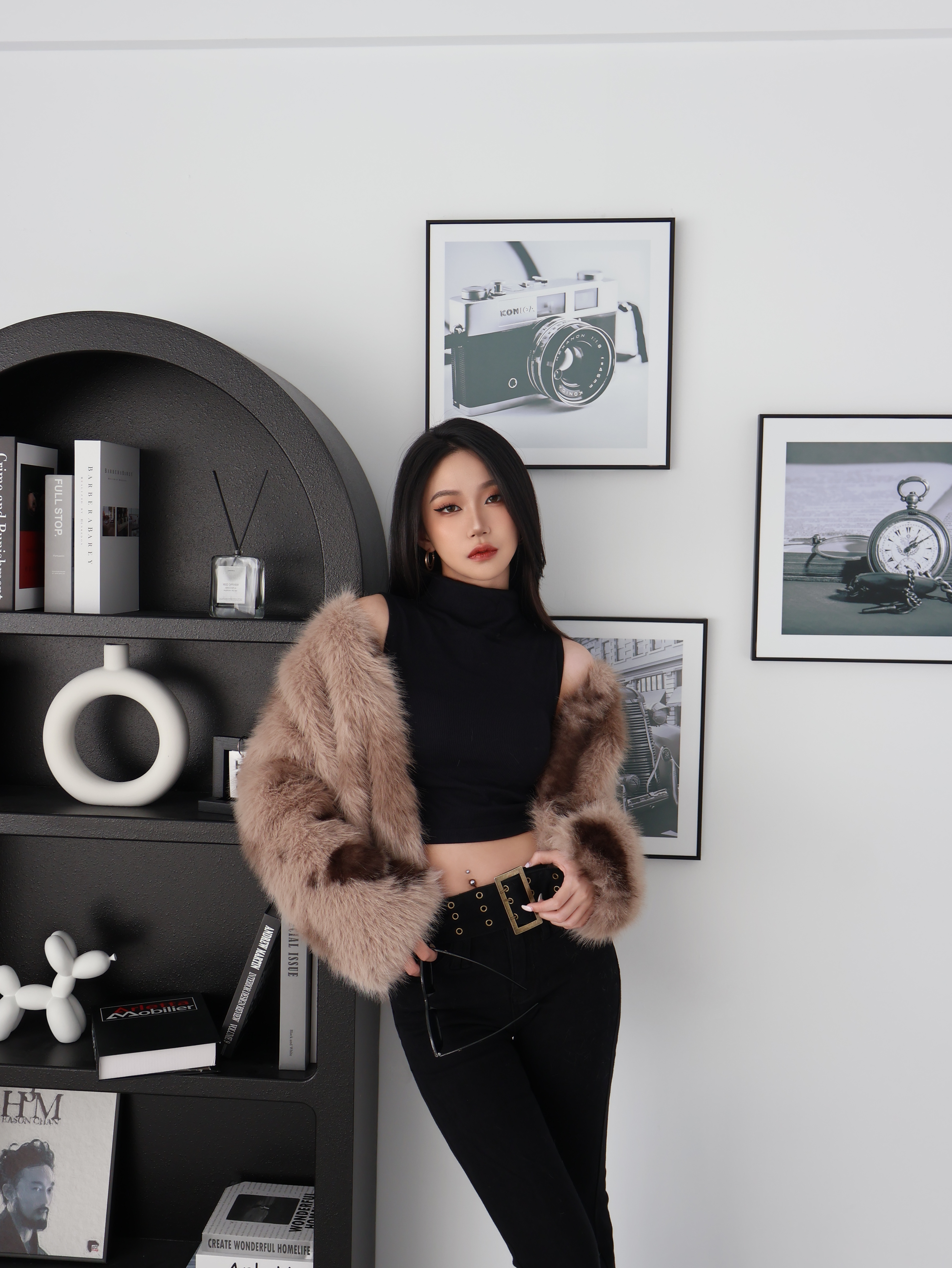 渲染色塊毛毛外套