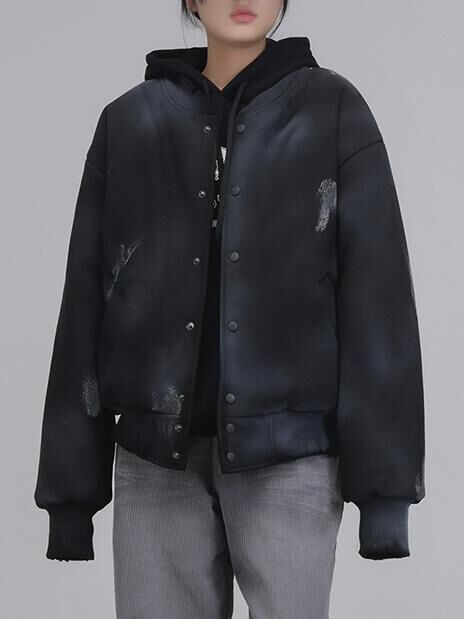 仿污破邊棒球褸(薄夾棉) JK2488