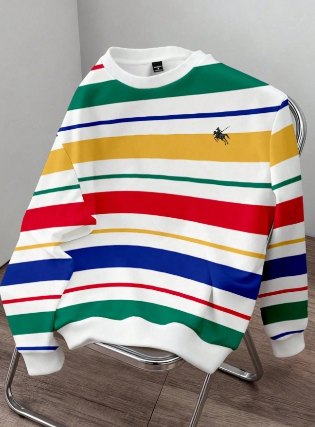 KADMAX大尺碼 - 男士彩色條紋小logo長袖大學TEE〈KSMS2705〉