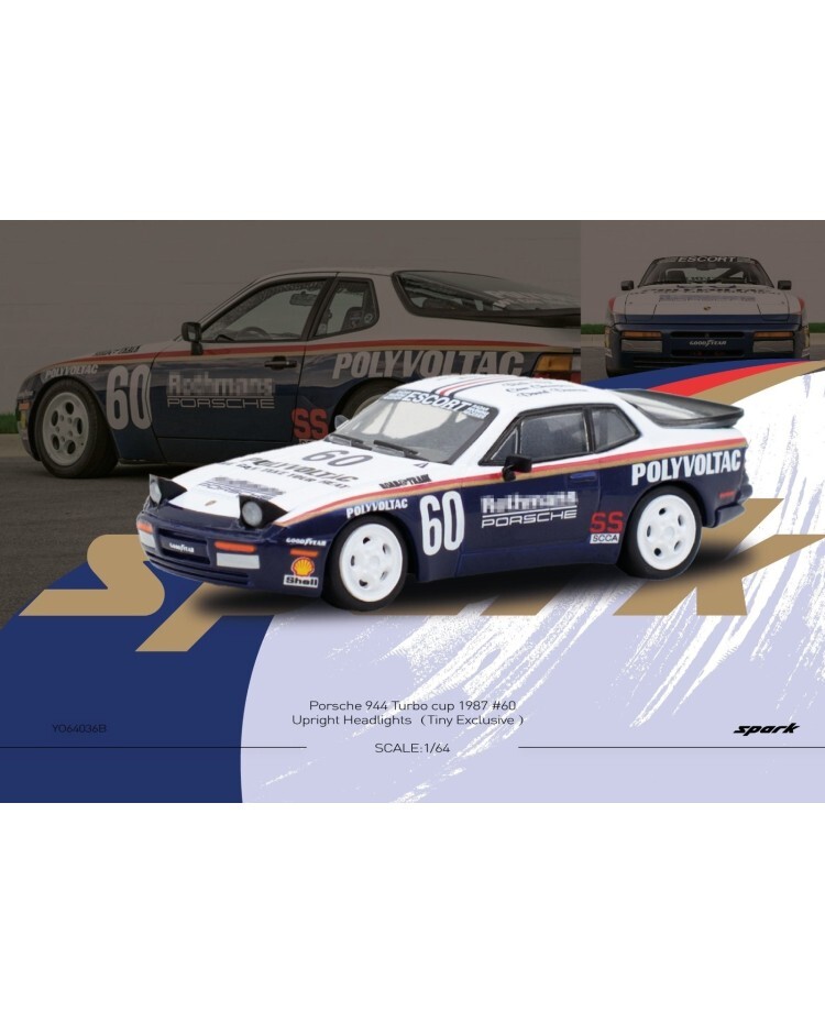 Sparky 1/64 Porsche 944 TURBO CUP 1987 #60 Upright Headlights