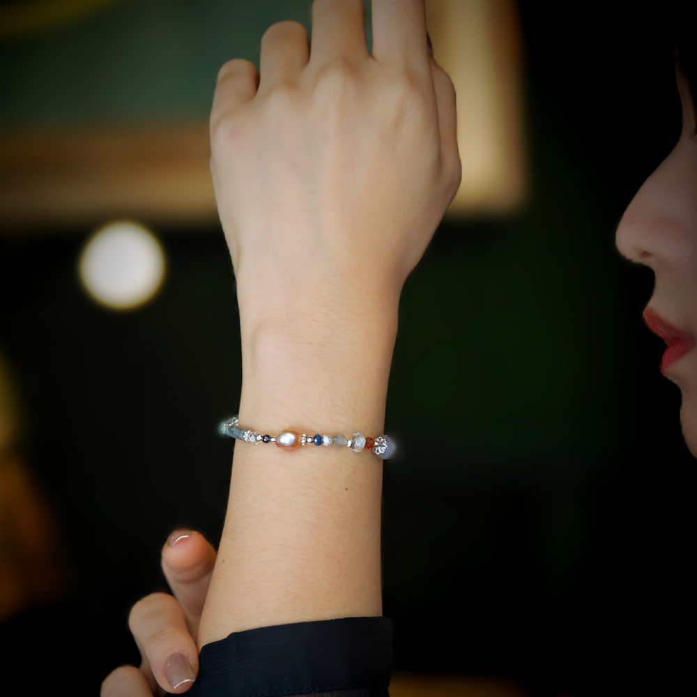 冬日魔法｜地圖石橙石榴藍晶手鍊 C1759