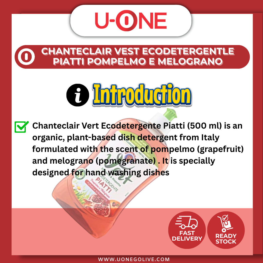 U-ONE | China | Cleaning Series | Chanteclair | Ecodetergentle Piatti Pompelmo E Melograno | 500ml