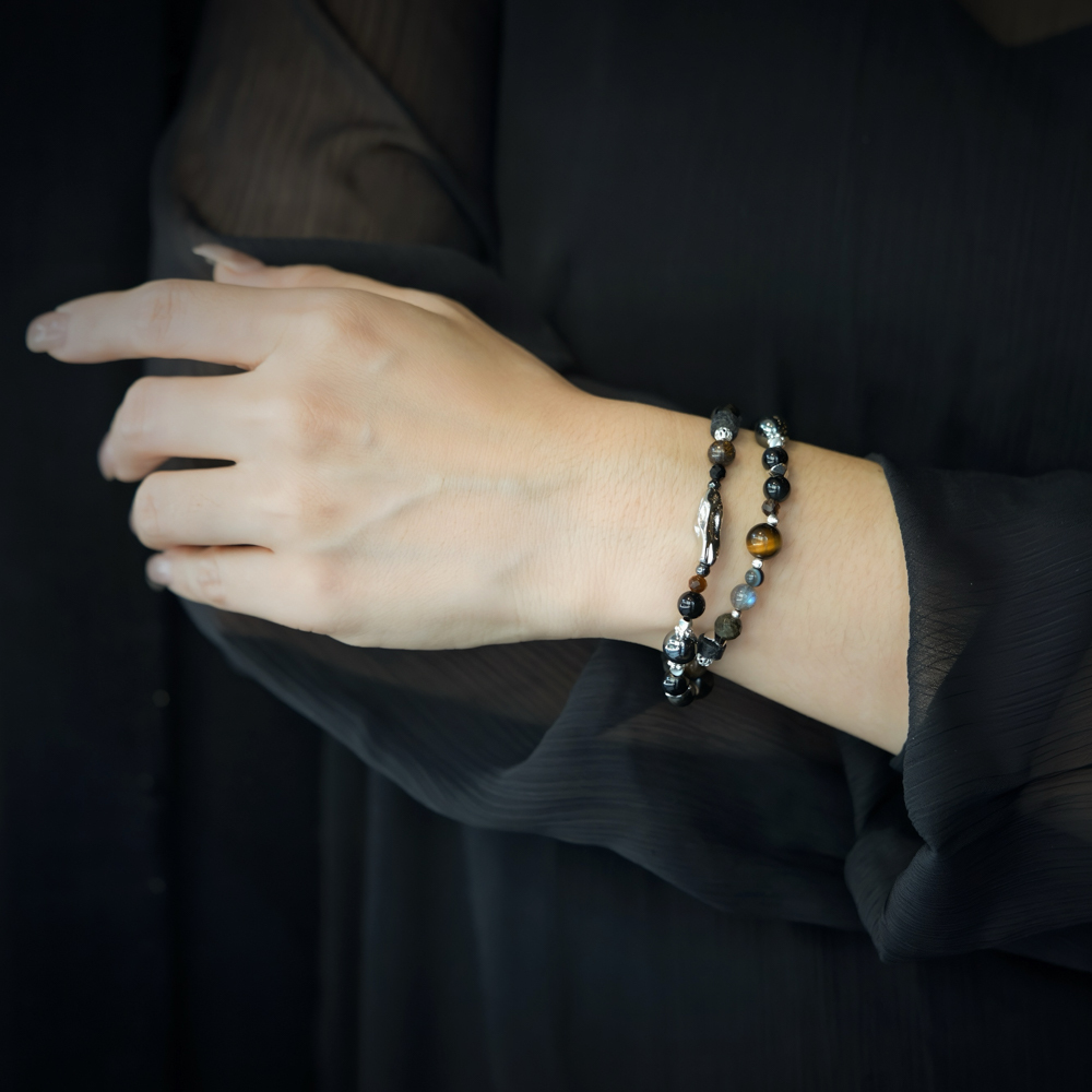 銀夜之力｜黃虎眼鐵膽石雙圈手鍊 C1757