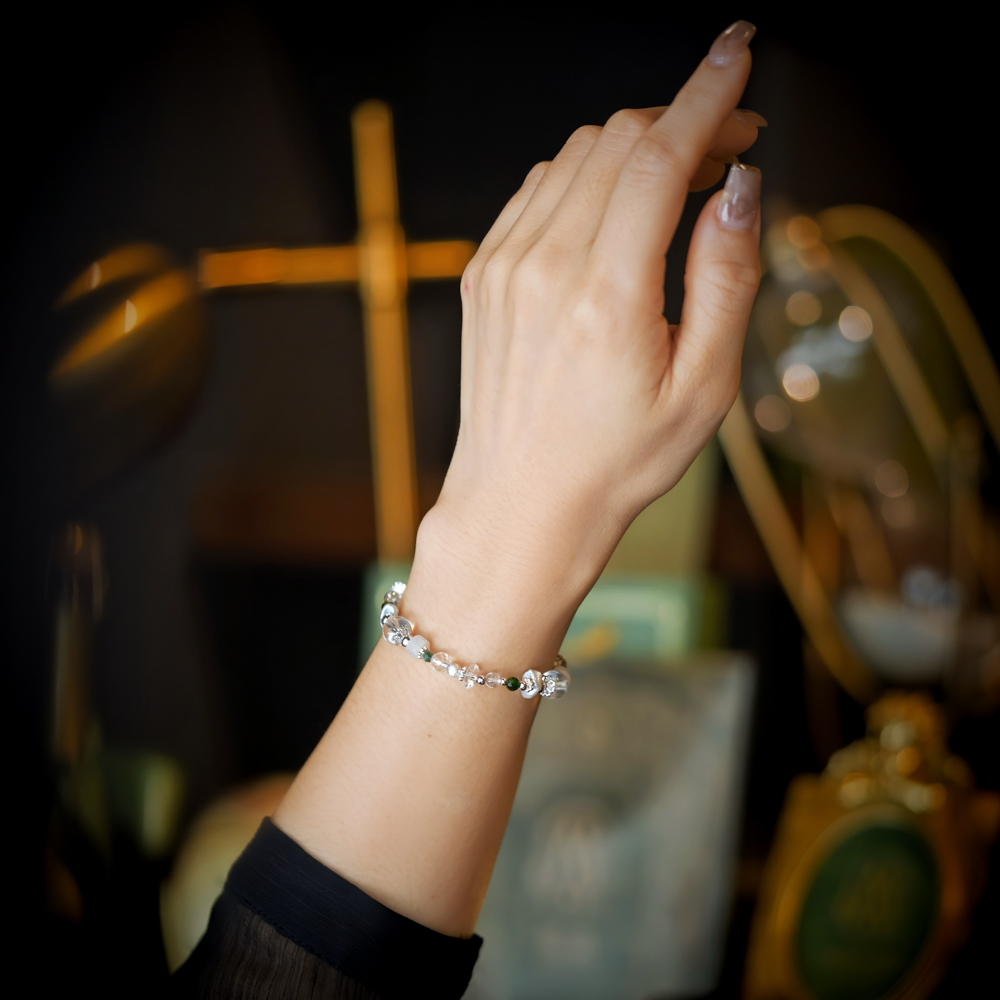 零下八度的呼吸｜白水晶透輝石綠龍晶手鍊 C1756