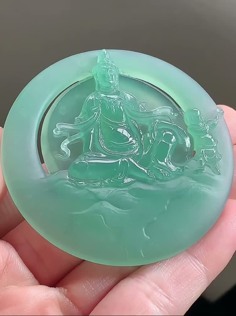 翡翠冰藍水送子觀音 (54.6mm直徑),天然翡翠A玉, 緬甸玉, Jade, Jadeite