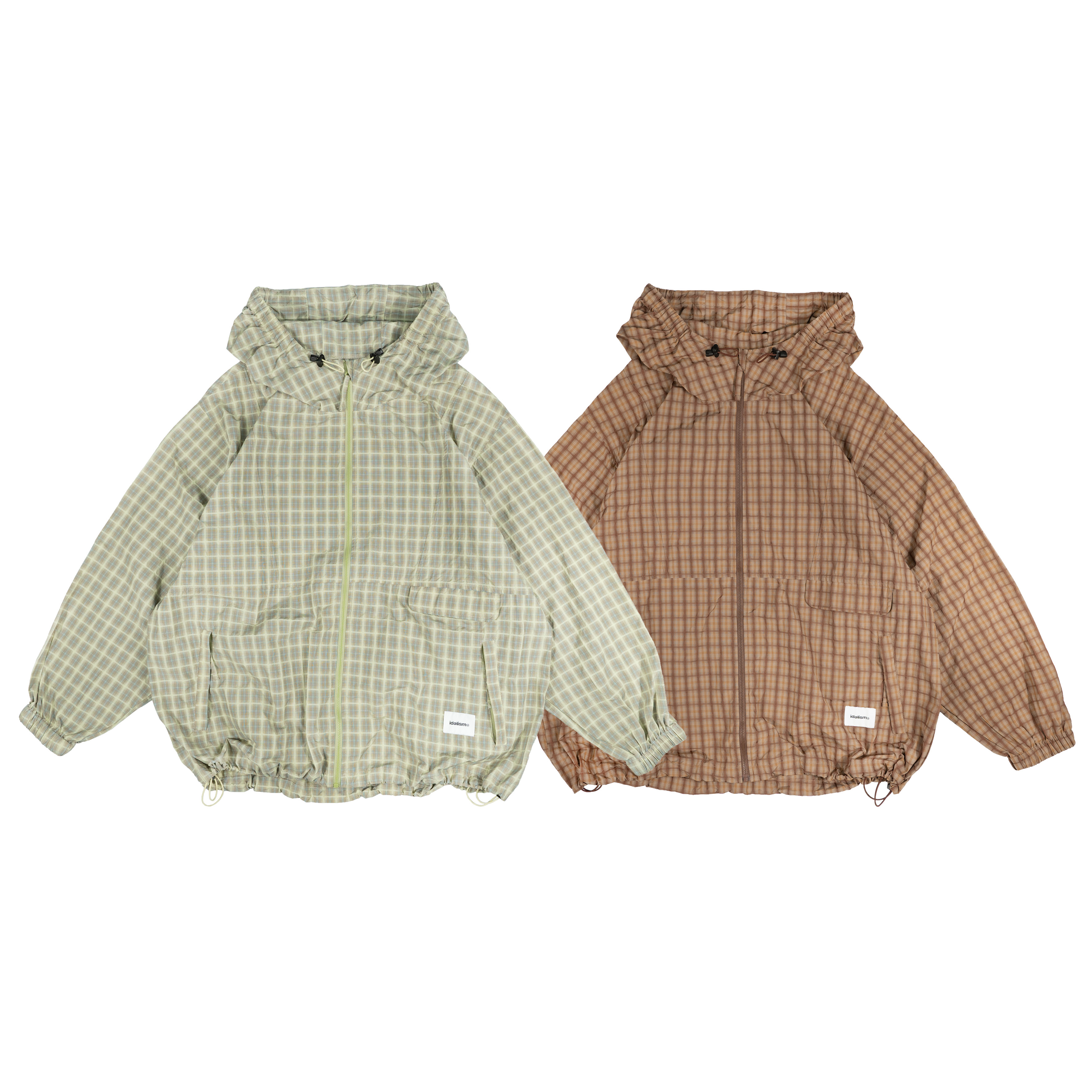 idealism 3D Check Jacket 棕色 綠色 尼龍 格紋 連帽外套【ID25060】