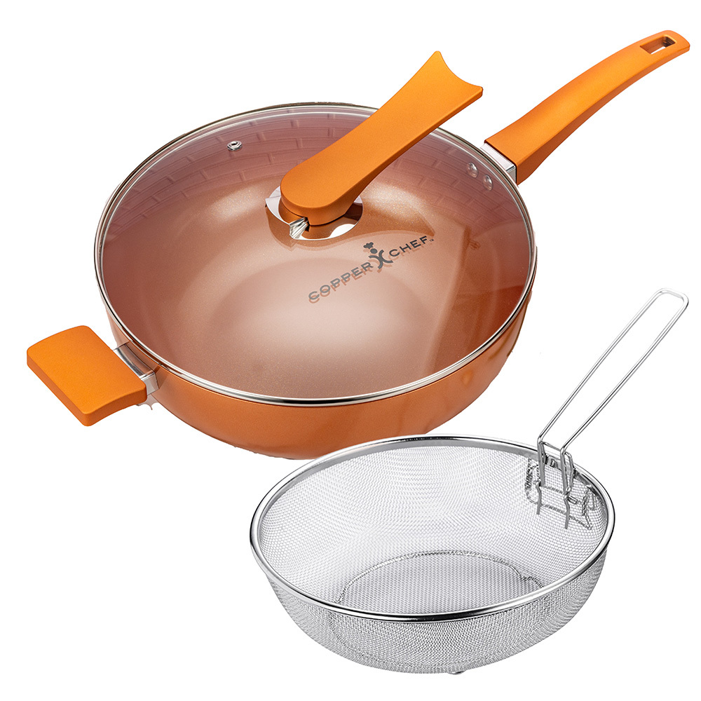 COPPER CHEF 金鑽陶瓷不沾鍋深炒鍋30cm含蓋｜附鍋鏟+炸物籃｜IH爐可用｜