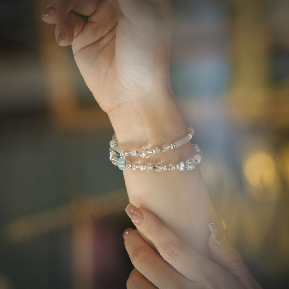 零下｜白玉髓白水晶雙圈手鍊 C1754
