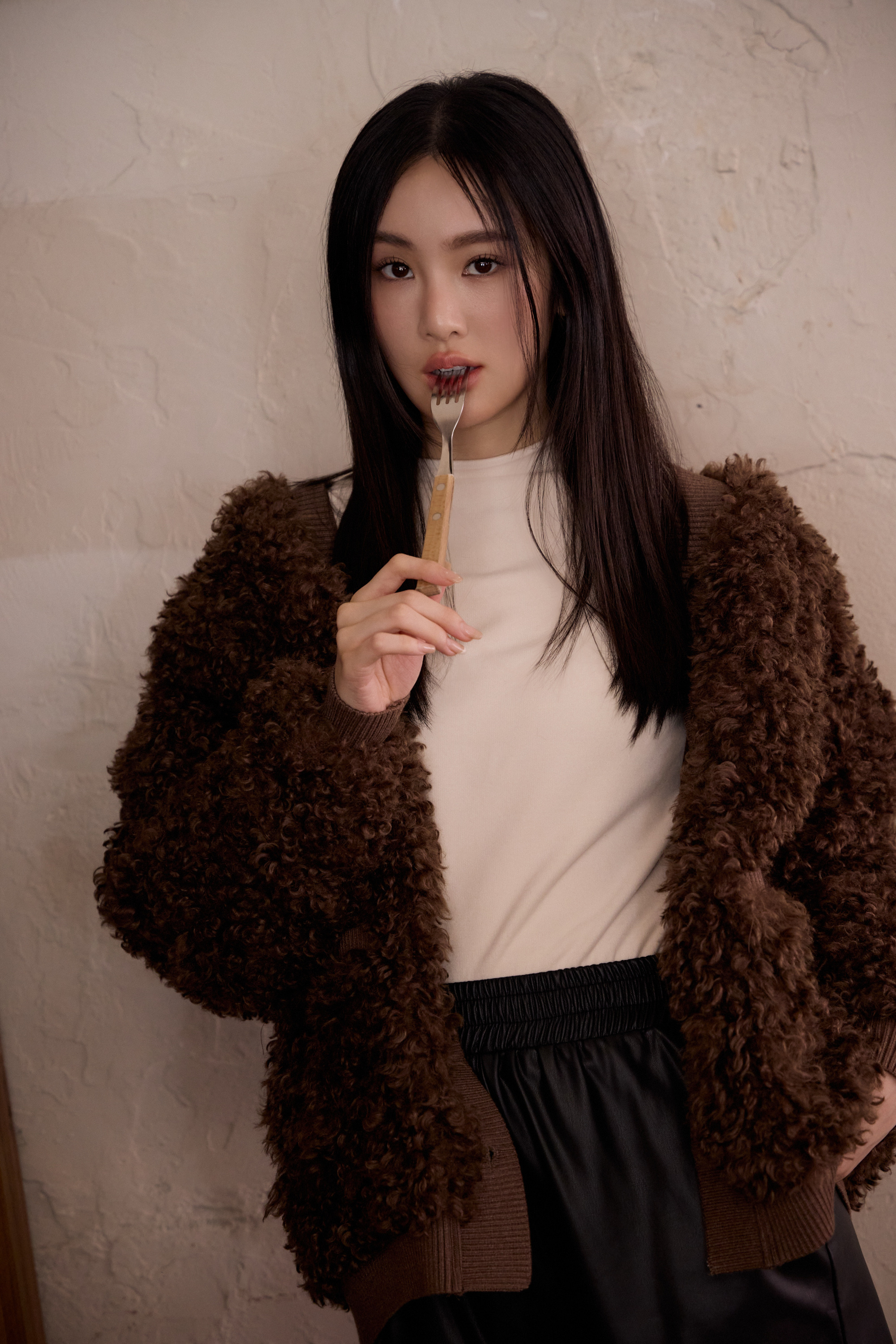 Gmade/鎖溫發熱 針織拼接泰迪捲捲毛外套-咖