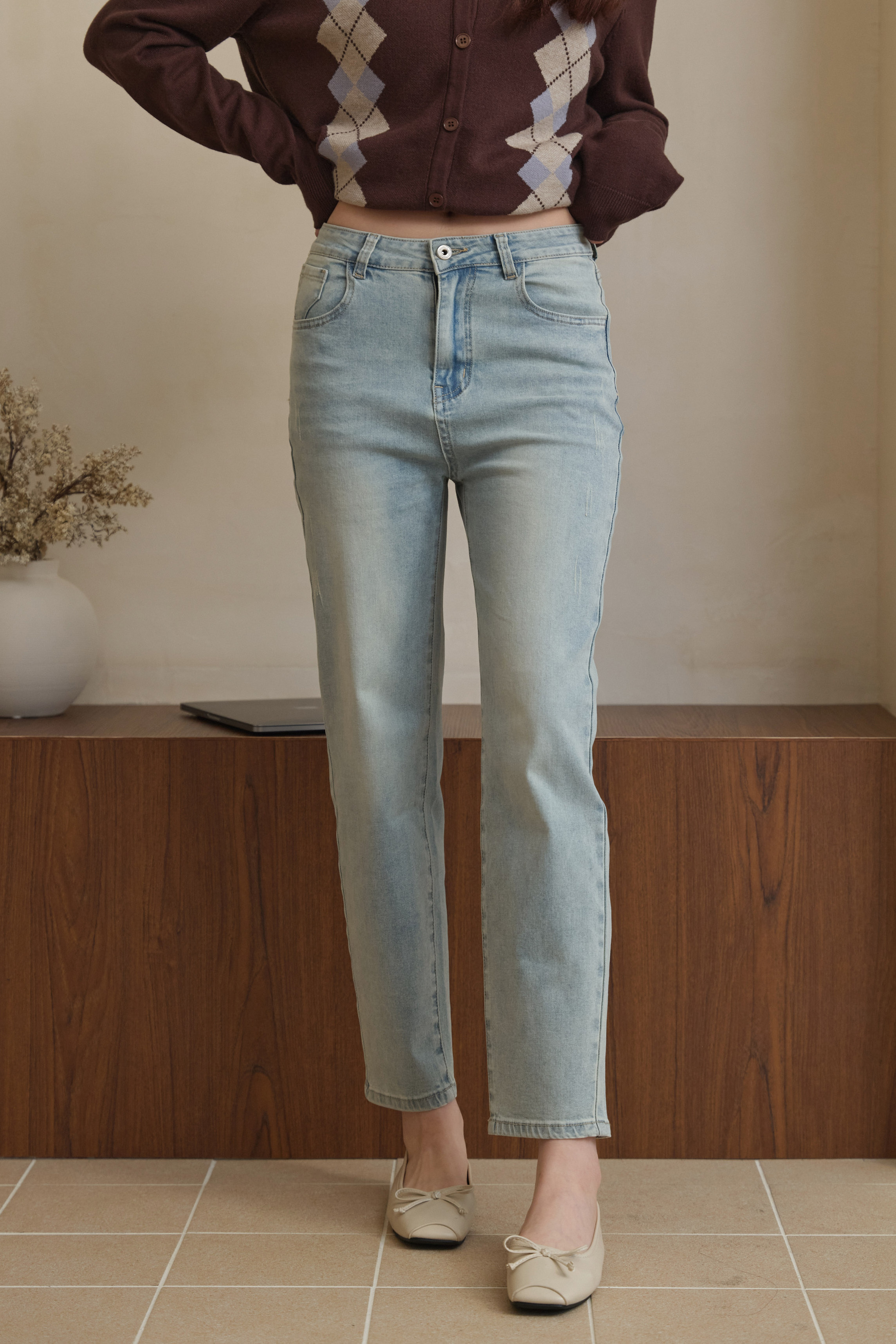 Gmade/寬鬆版-捨不得洗的超彈性牛仔褲-淺藍