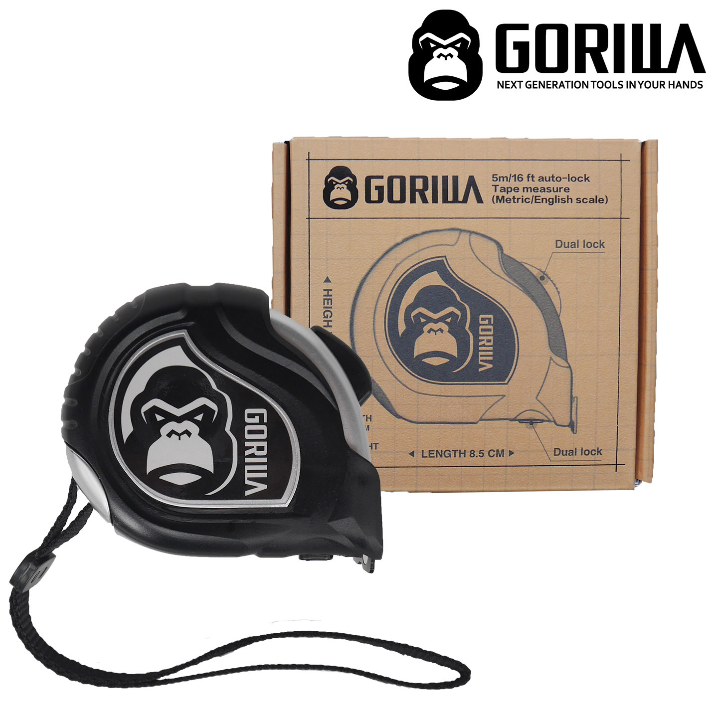 【惜物良品】【Gorilla】雙面自動煞車5M19mm銀灰公英制捲尺