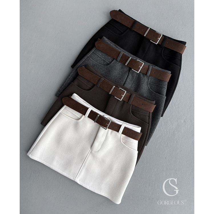 X21 「雙層毛呢保暖皮帶短褲裙」