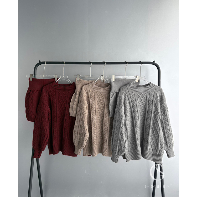 X09 「三件組毛衣+圍巾+反折毛褲」