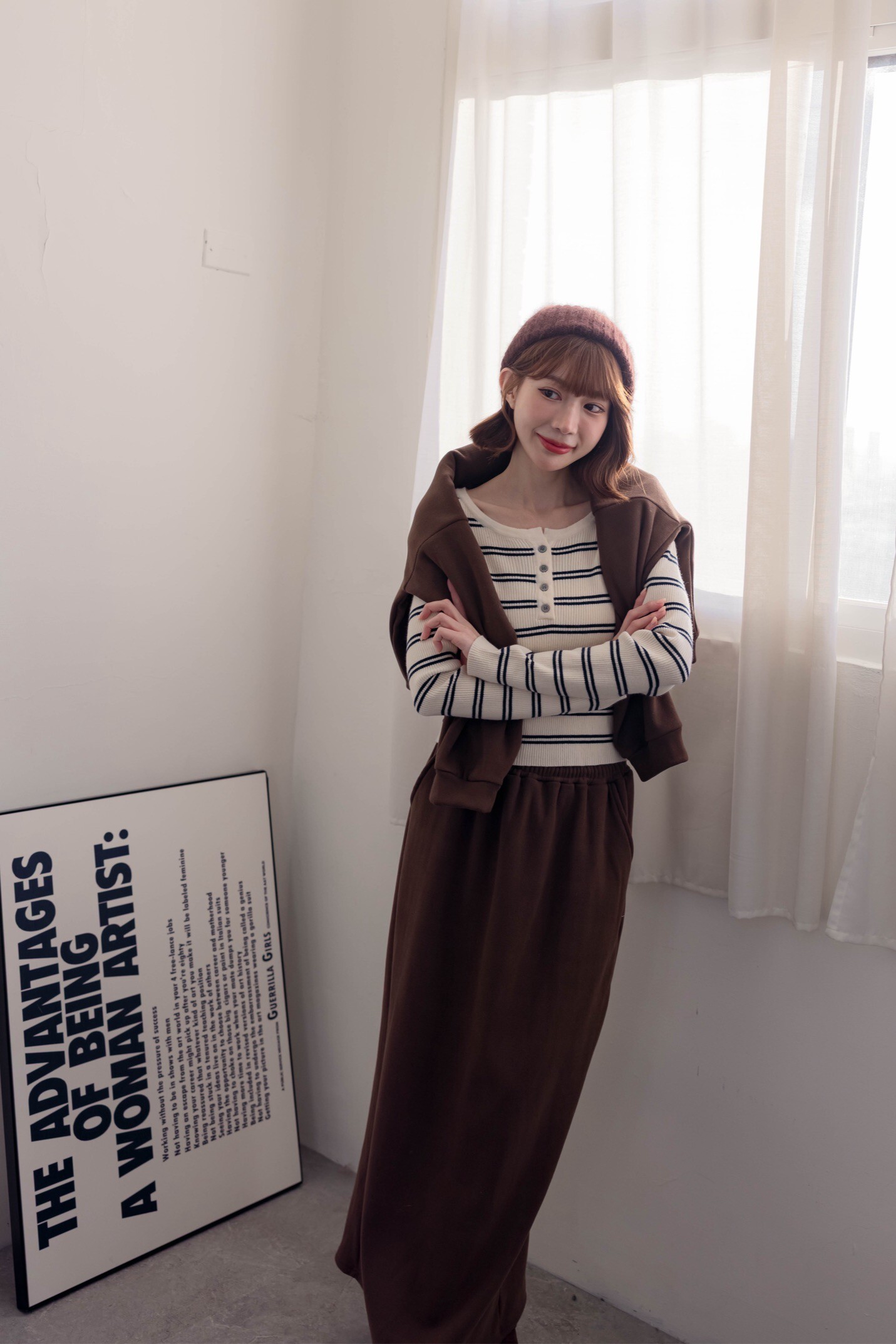 （現貨）#AG48 後刷絨一字領1+1套裝(黑/灰/咖啡/杏)