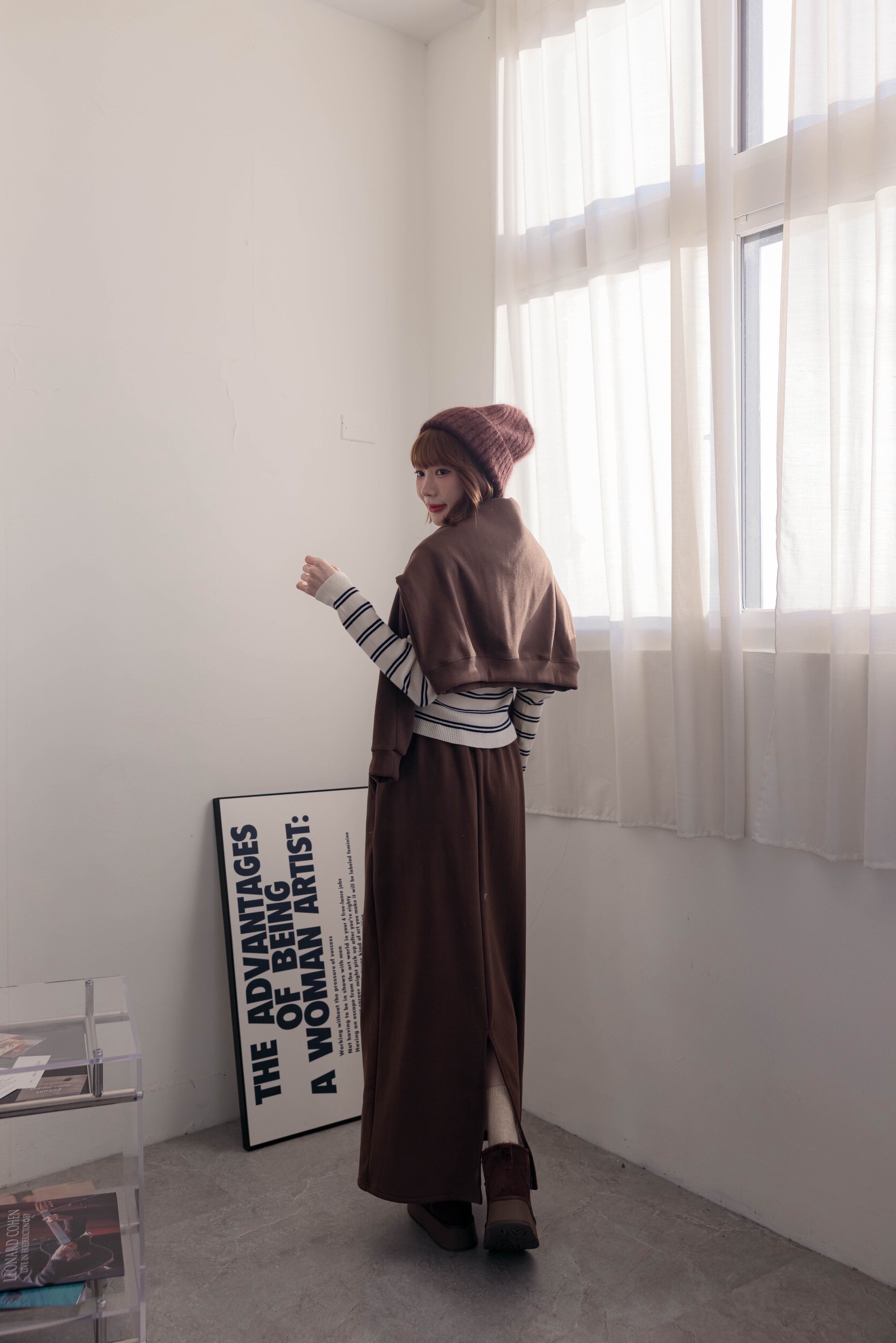 （現貨）#AG48 後刷絨一字領1+1套裝(黑/灰/咖啡/杏)