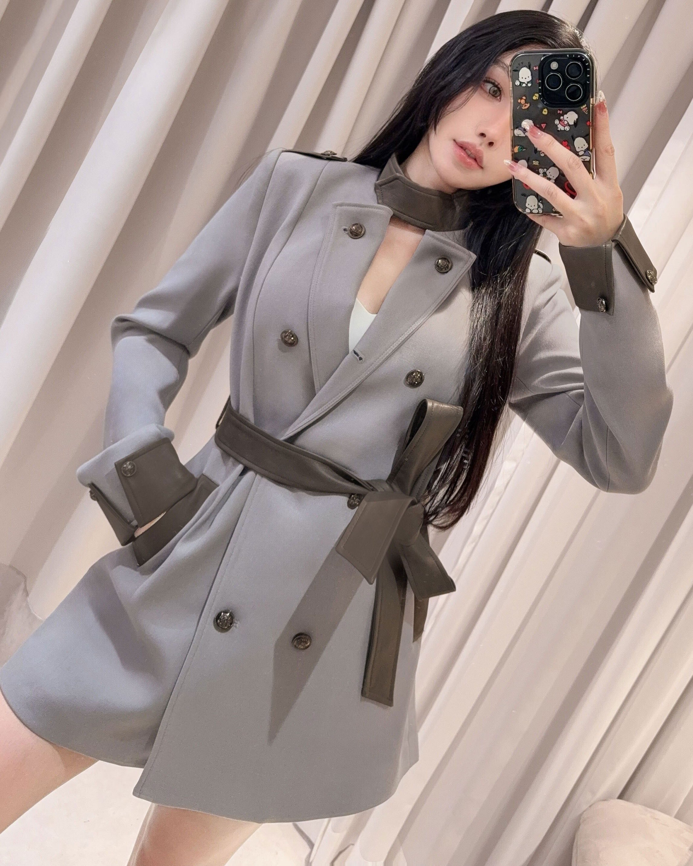 ⭒訂製-撞色皮革排釦立領外套